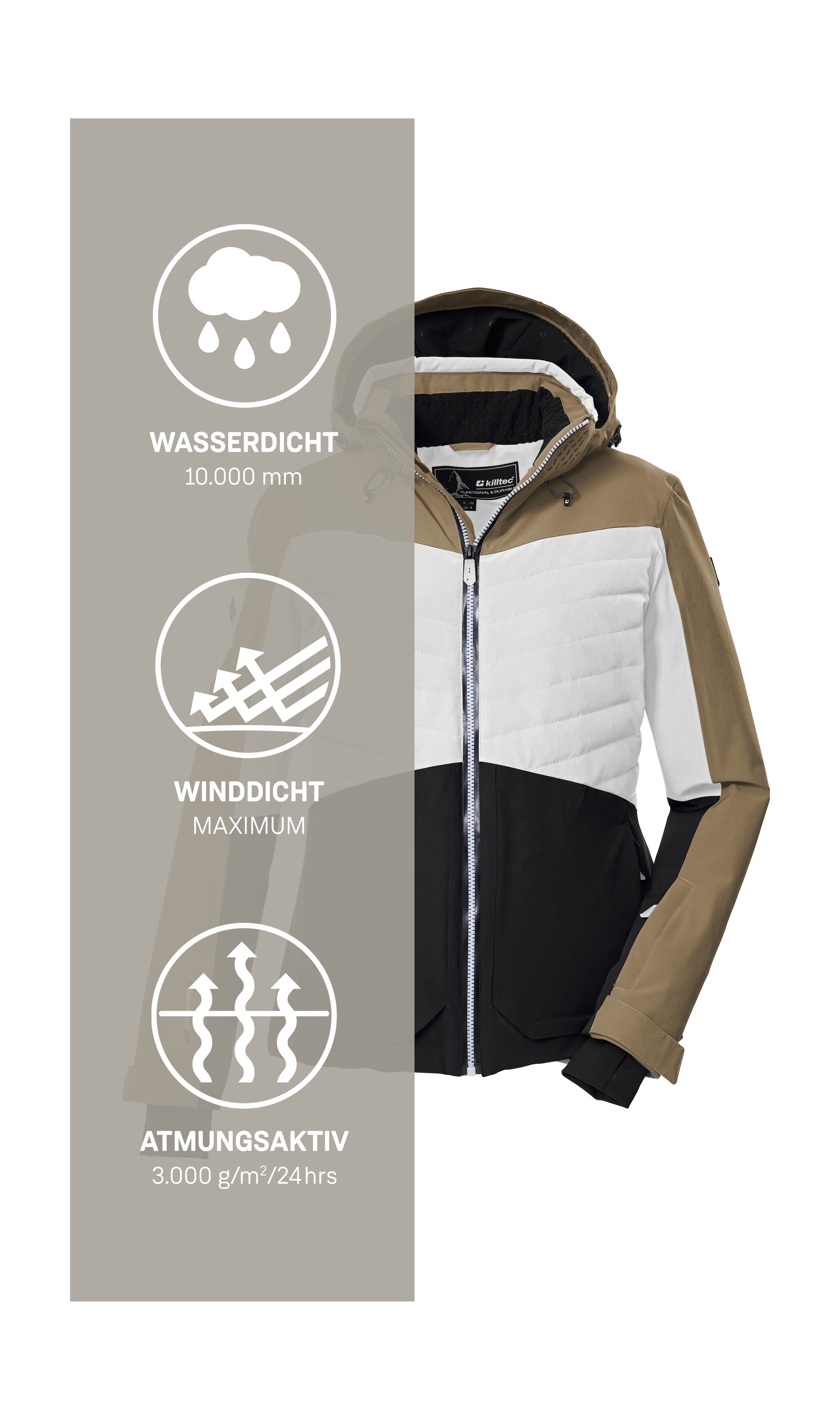 Killtec Skijacke »KSW 30 WMN SKI JCKT«, Damen Skijacke: wasserdicht, atmungsaktiv, Colourblock-Design