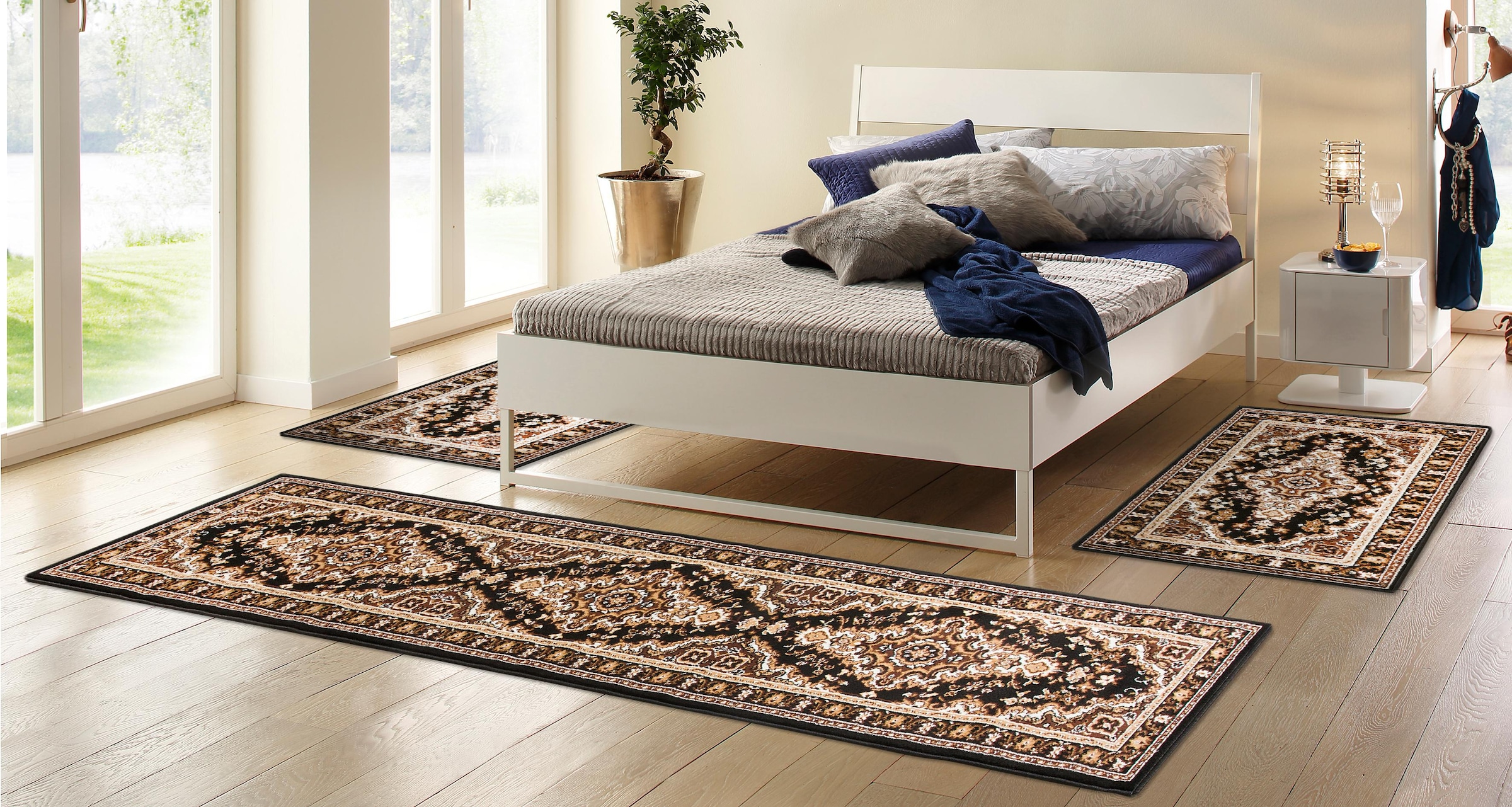 my home Bettumrandung »Oriental, Made in Belgium«, (1 tlg.), Läufer-Set, Kurzflor, Orient-Optik, mit Bordüre, pflegeleicht, elegant