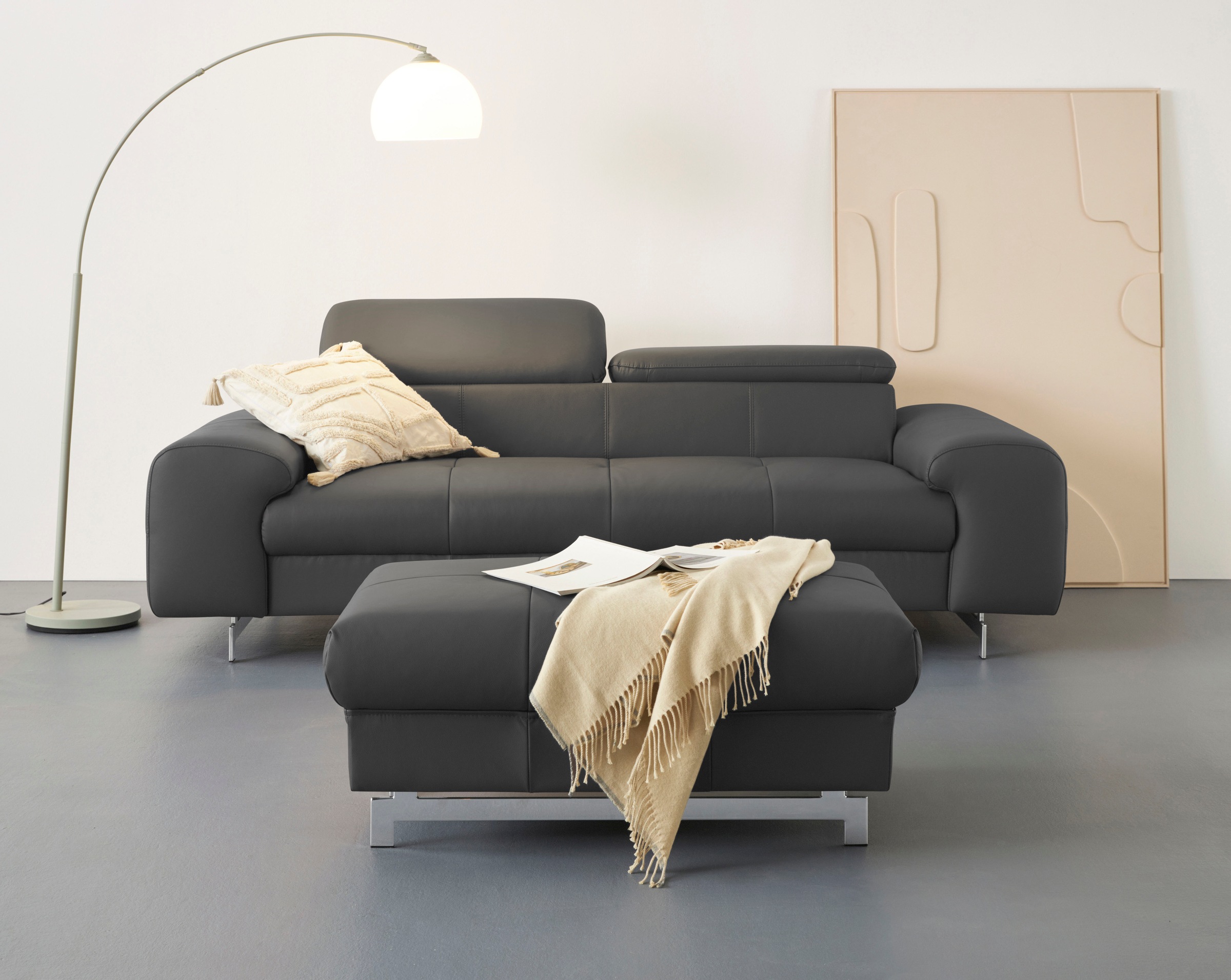 COTTA 3-Sitzer »Chef«, Big-Sofa mit Kopfteilverstellung, edle Metallkufen
