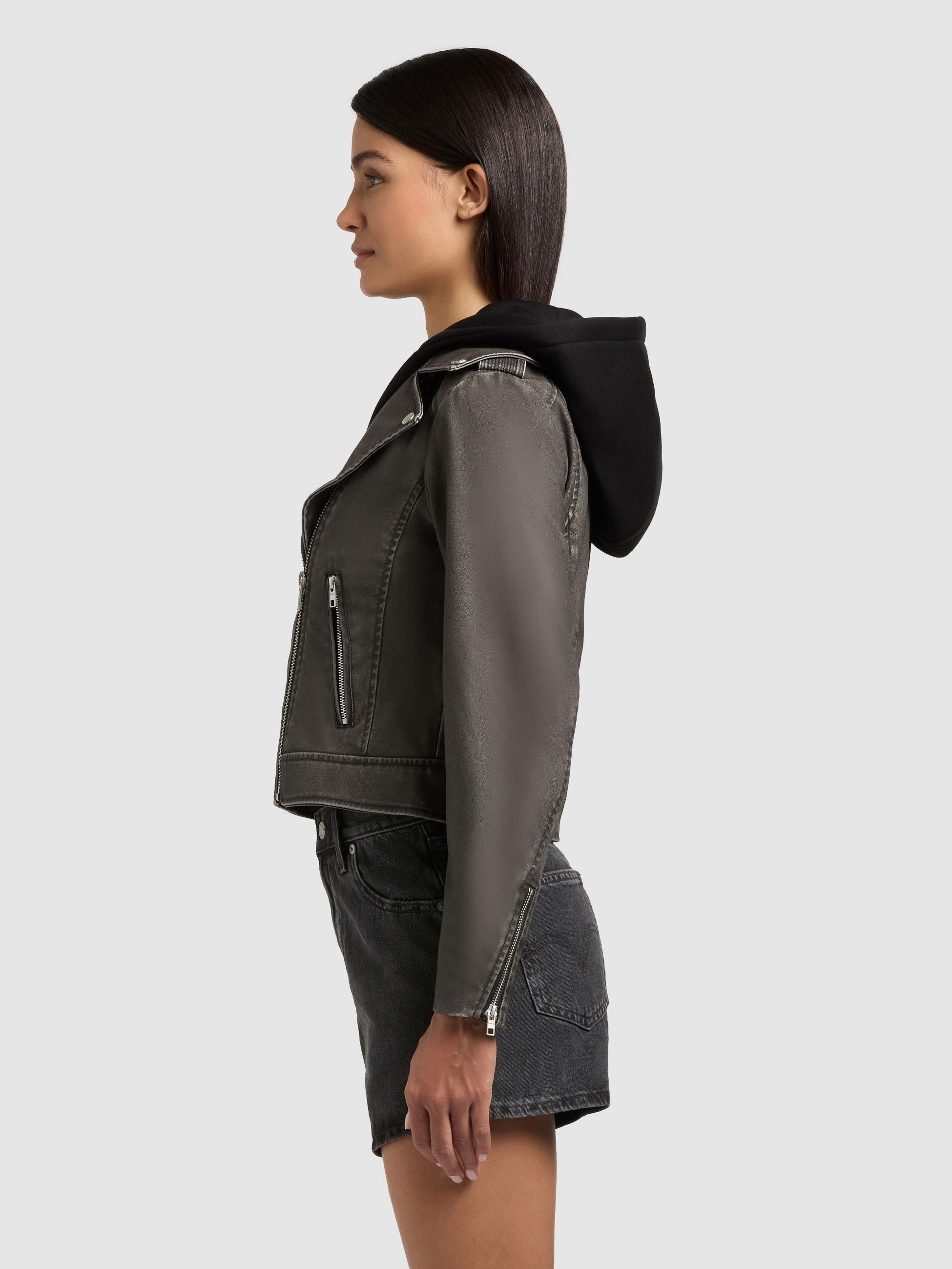 khujo Lederimitatjacke »Lederimitatjacke Yael« mit Kapuze Klassische Kunstlederjacke mit abnehmbarer Kapuze