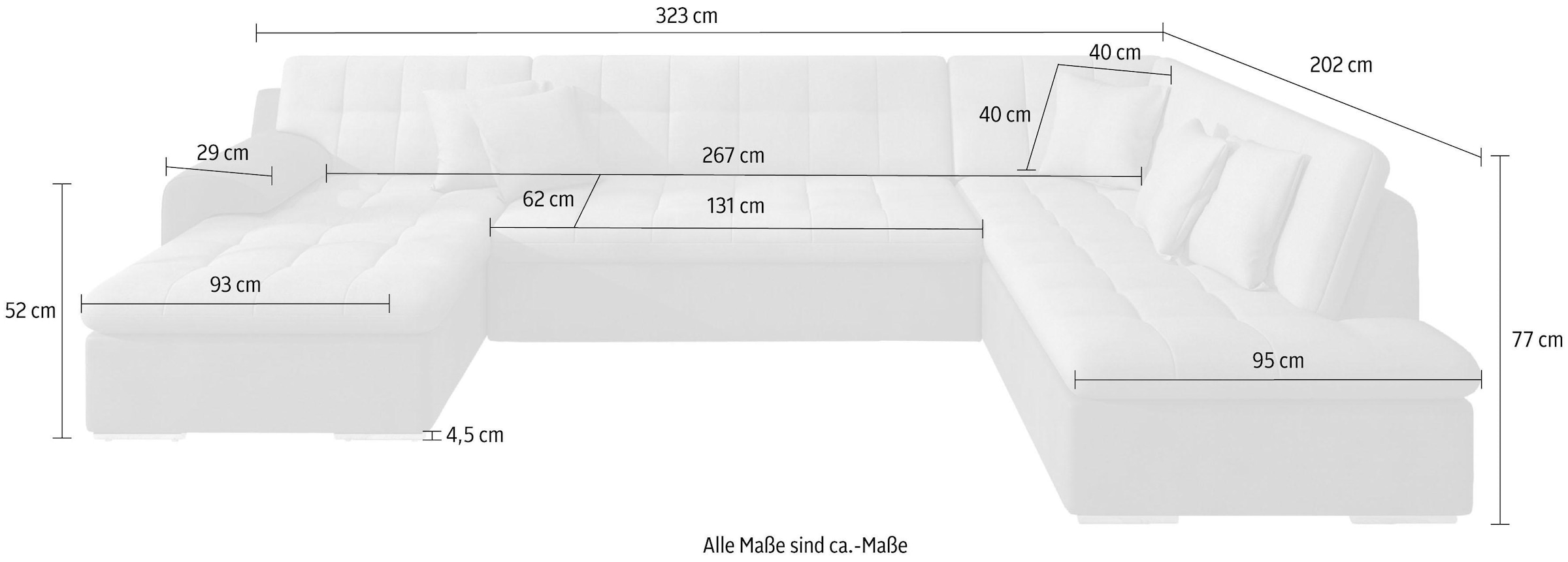 TRENDMANUFAKTUR Wohnlandschaft »Rave II, U-Form«, wahlweise mit Bettfunktion