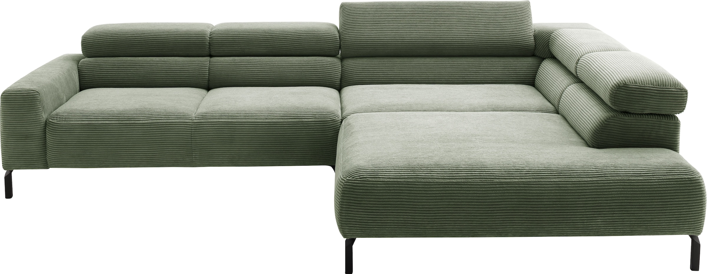 Places of Style Ecksofa »Antonelli, L-Form, inkl. Kopfteilverstellung, Breite 312 cm«, mit elektrischer Sitztiefenverstellung, in Cord, oliv