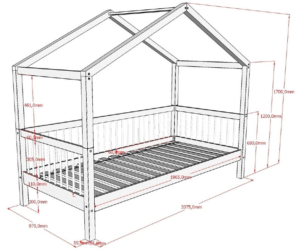 Vipack Hausbett »Forrest mit hochwertiger und stabiler Verarbeitung, Made in Europe« Buche massiv natur, 90/200 cm, inkl. Rausfallschutz und Bettschublade,  wahlweise ohne oder mit Textilhimmel