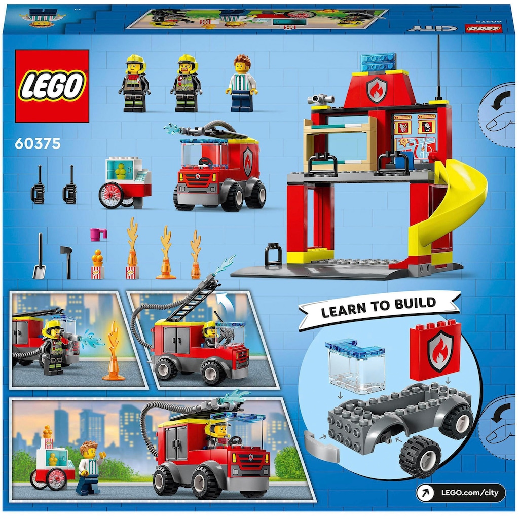 LEGO® Konstruktionsspielsteine »Feuerwehrstation und Löschauto (60375), LEGO® City«, (153 St.), Made in Europe