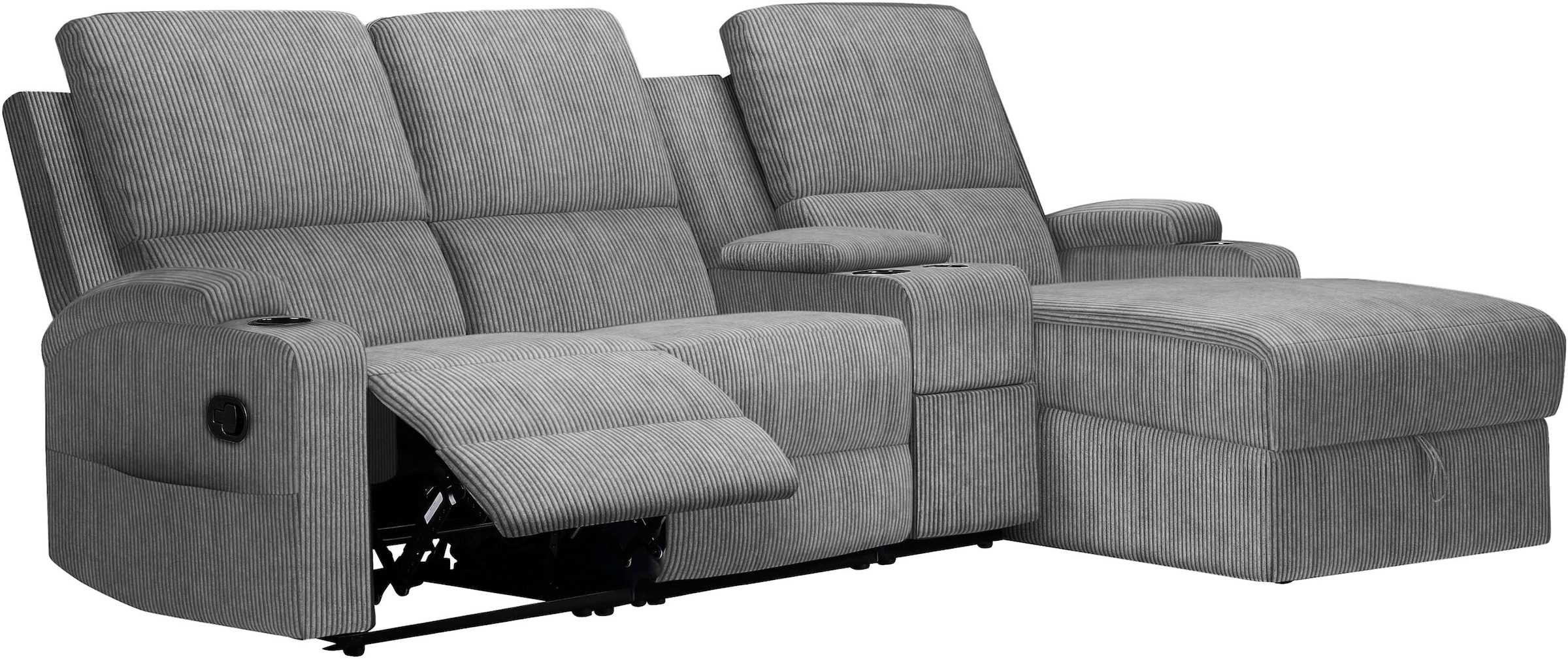 OTTO home Ecksofa »NAPORI Cord, Multimediasofa, 3er Kinosessel XXL, L-Form« Kinosofa, manuelle o. elektr. Relaxfunktion, Staufach, Getränkehalter