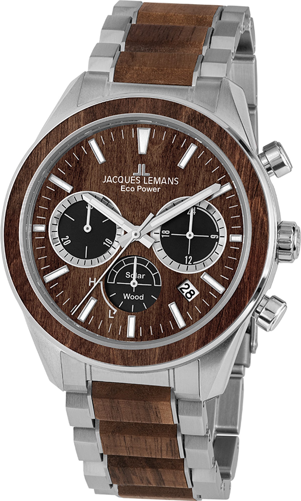 Solaruhr »Eco Power Solar Wood, 1-2115J«, Armbanduhr, Herrenuhr, Chronograph, Datum,...