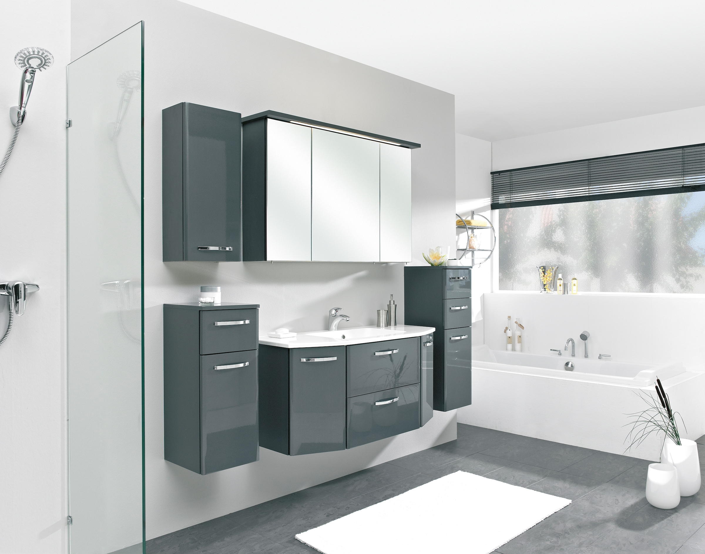 Saphir Waschtisch »Quickset 327 Waschtisch mit Unterschrank, inkl Türdämpfer«, Anthrazit Hochglanz, Waschplatz mit 2 Türen, 1 Klappe, 1 Auszug