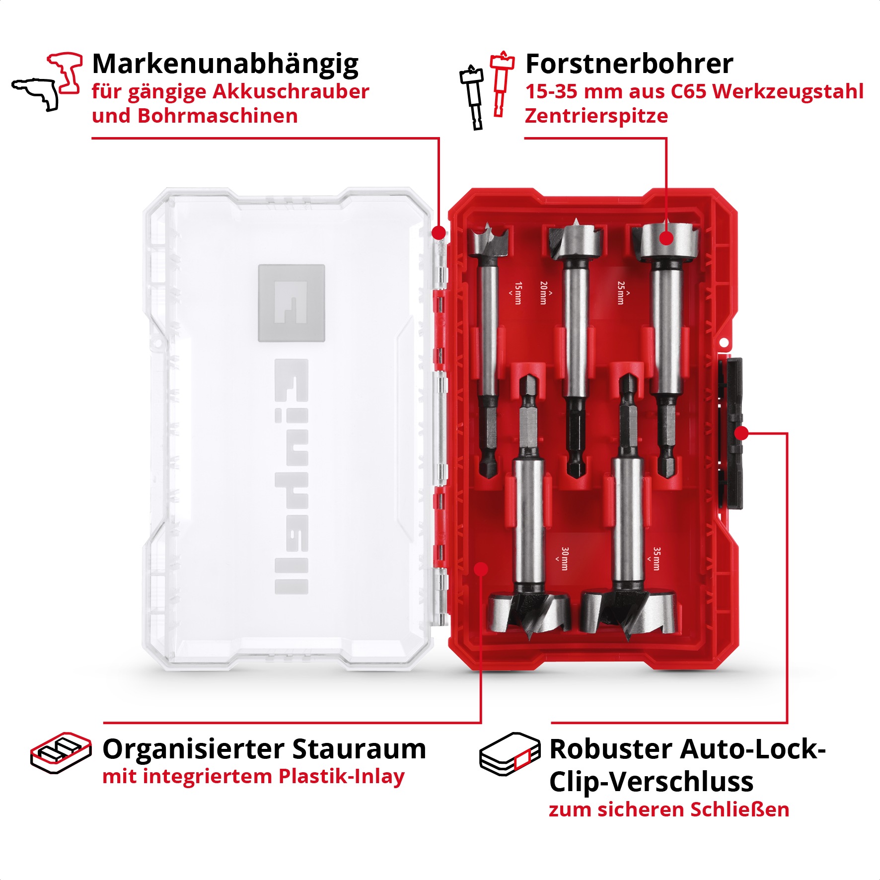 Einhell Forstnerbohrer »M-CASE« Set, Forstnerbohrer-Set, 5 Stk. tlg.
