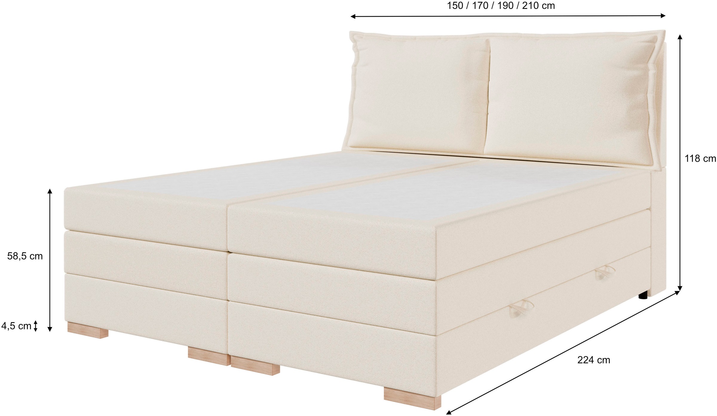 FORTE Boxspringbett »Pillows mit Bettkasten, erhältlich in den Breiten 140, 160 & 180cm« in verschiedenen Farben erhältlich