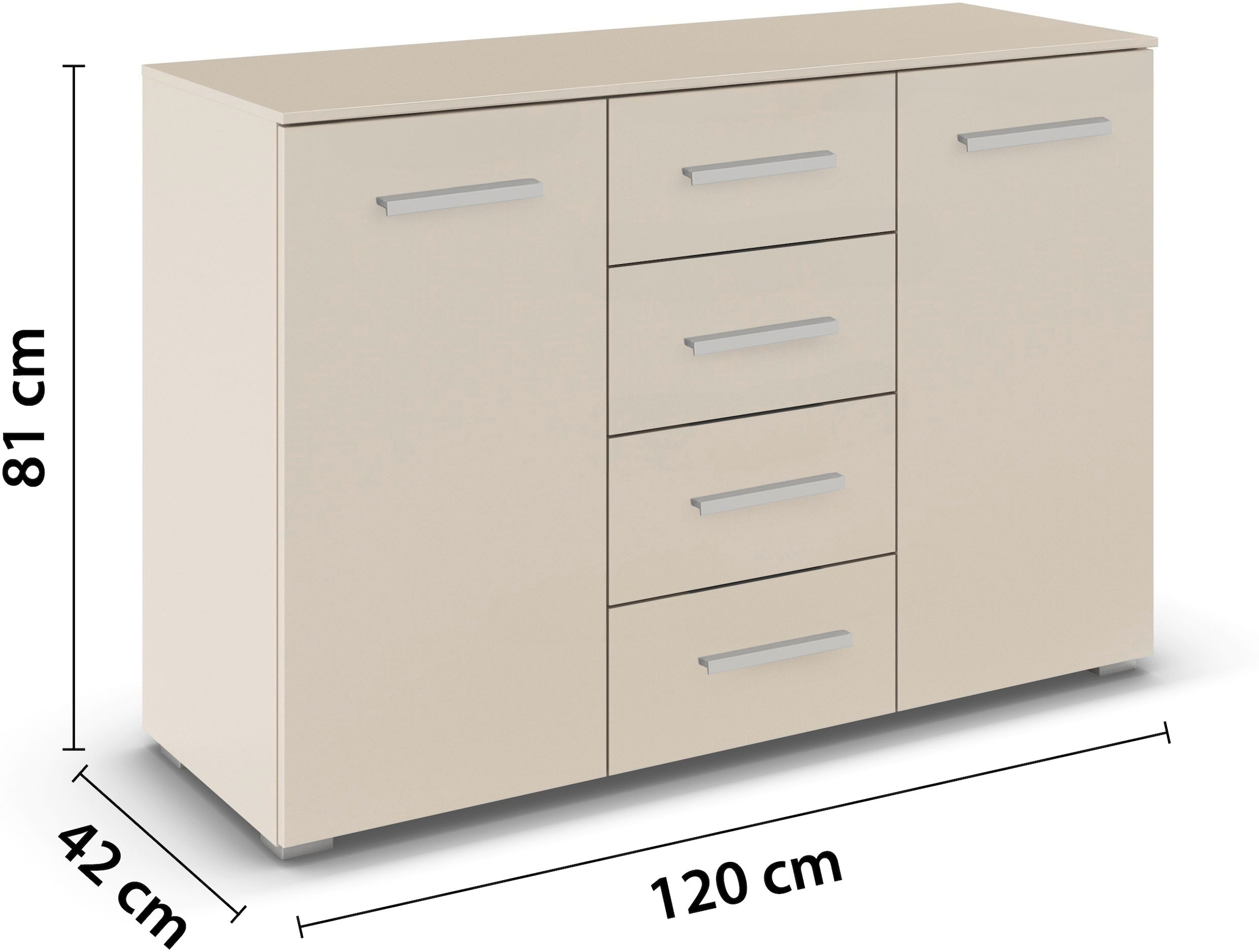 rauch Schubkastenkommode »Sideboard Kommode Kombikommode KOLUNA mit Dekorfront«, (Breite 120 cm), vier große Schubladen, mit insgesamt 4 Einlegeböden MADE IN GERMANY