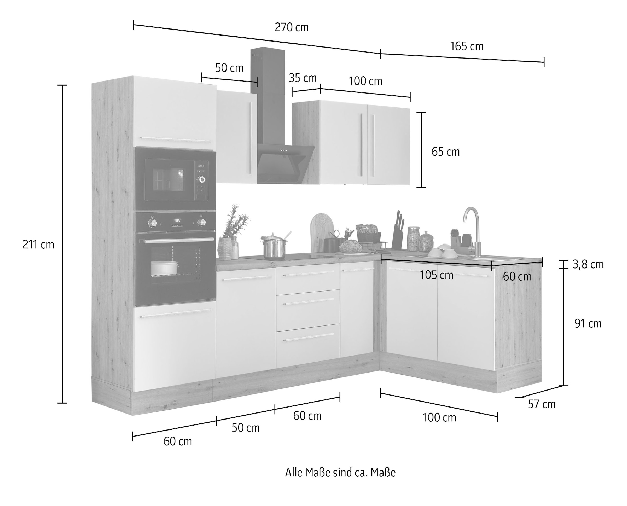 KOCHSTATION Winkelküche »Florida, Stellbreite 270x165 cm«, wahlweise mit E-Geräten, mit Softclose für Türen und Schubkästen