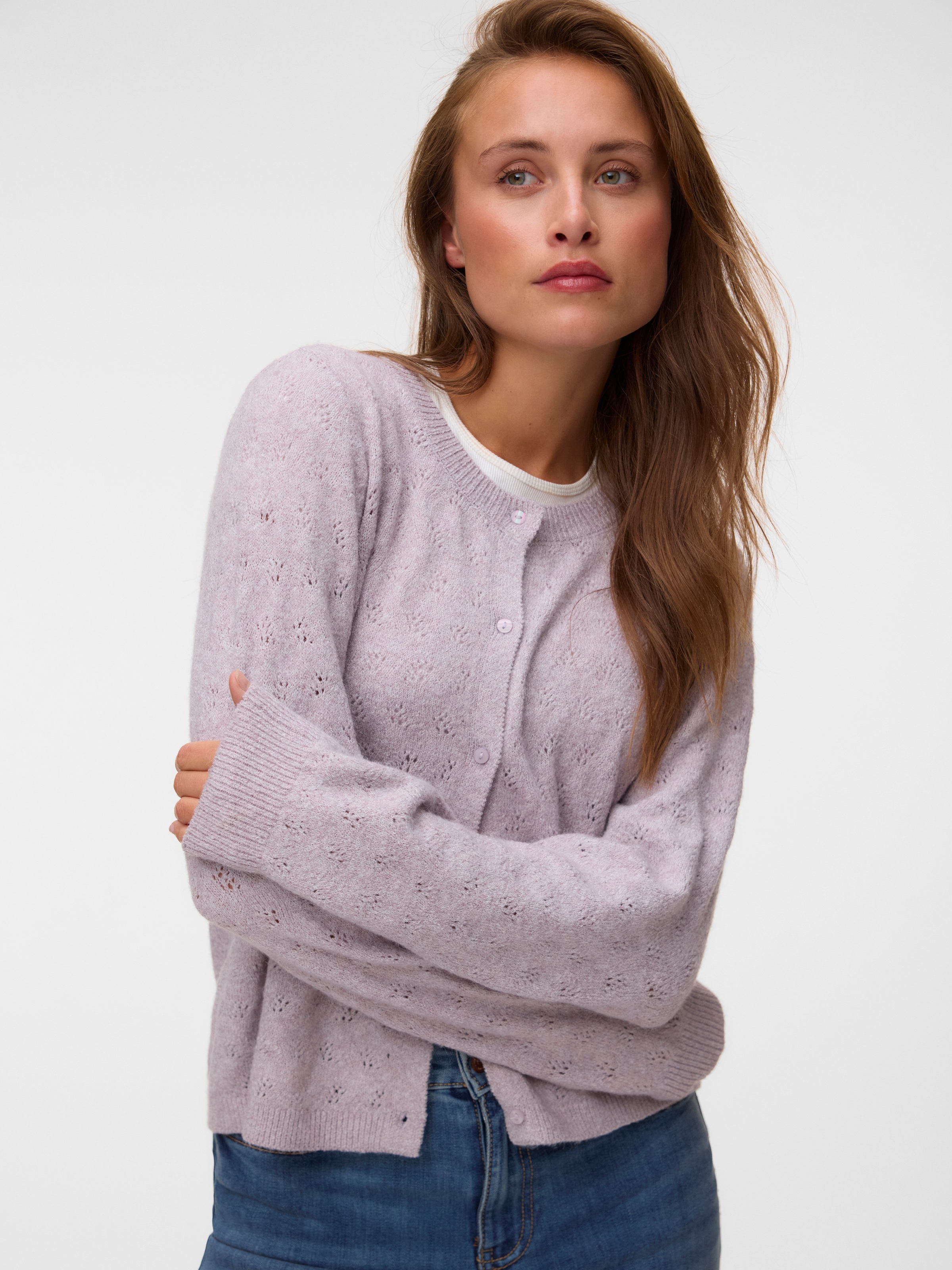 Vero Moda Strickjacke »VMDOFFY STITCH LS O-NECK CARDIGAN NOOS« Materialmix, regular fit