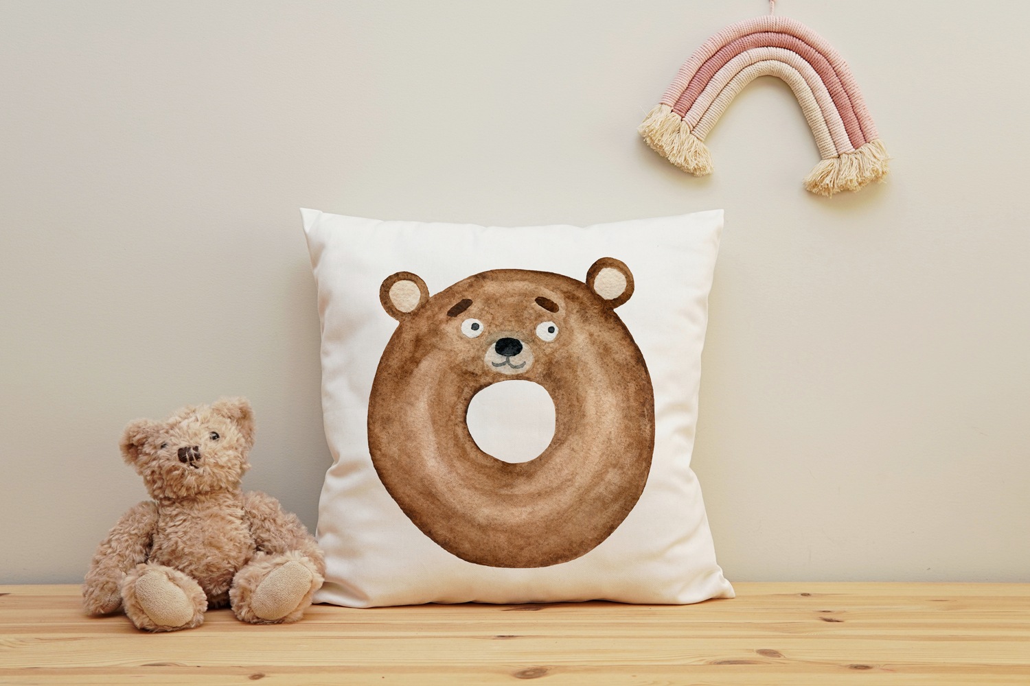 queence Dekokissen »Bären Donut«, Kissenhülle mit HD Premium Druck, geruchsneutral, 40x40cm