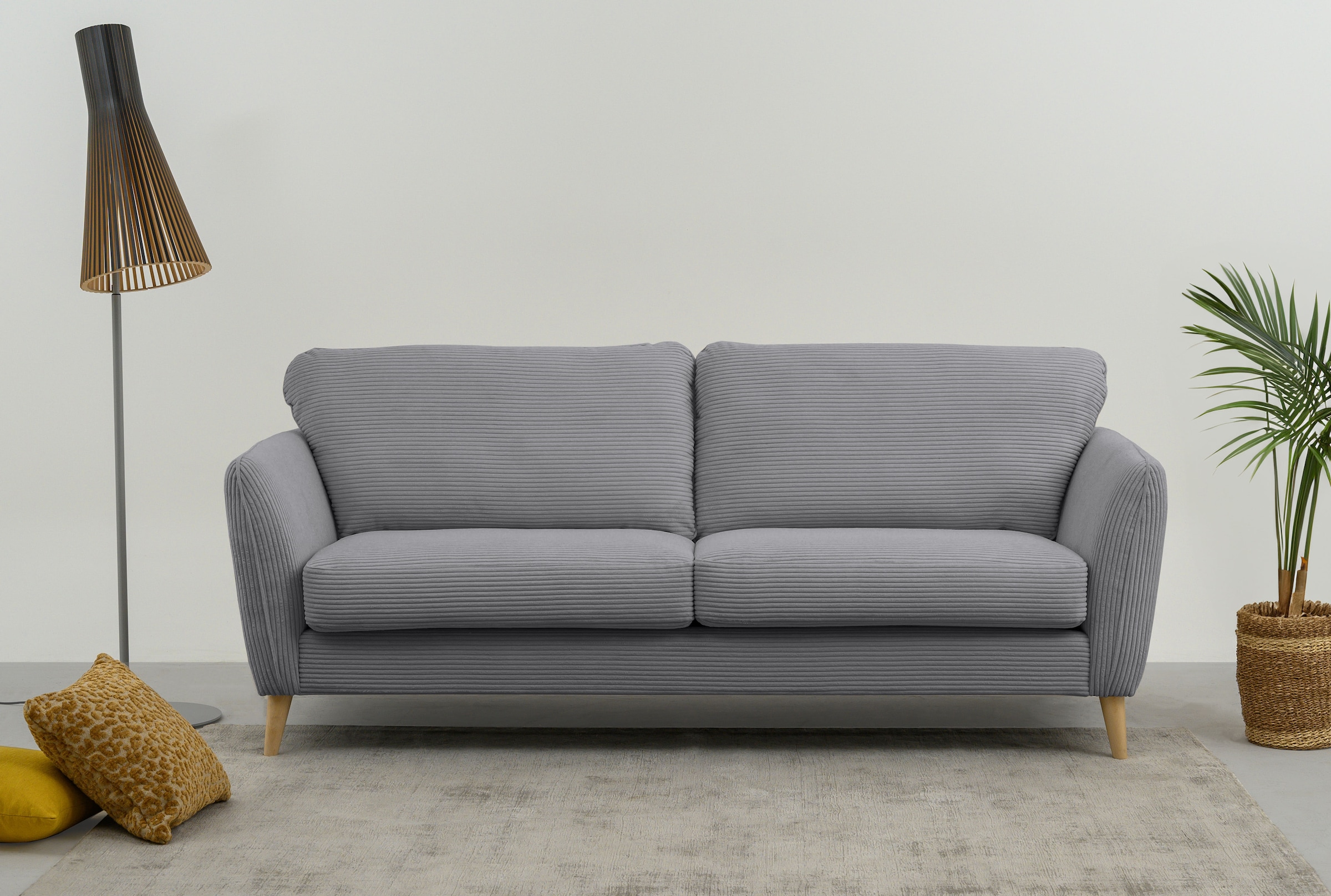 Home affaire 3-Sitzer »MARSEILLE 3er Sofa 206 cm, Cord, Flachgewebe, Struktur, Webstoff« Massivholzbeine Eiche, Landhausstil, Wellenunterfederung