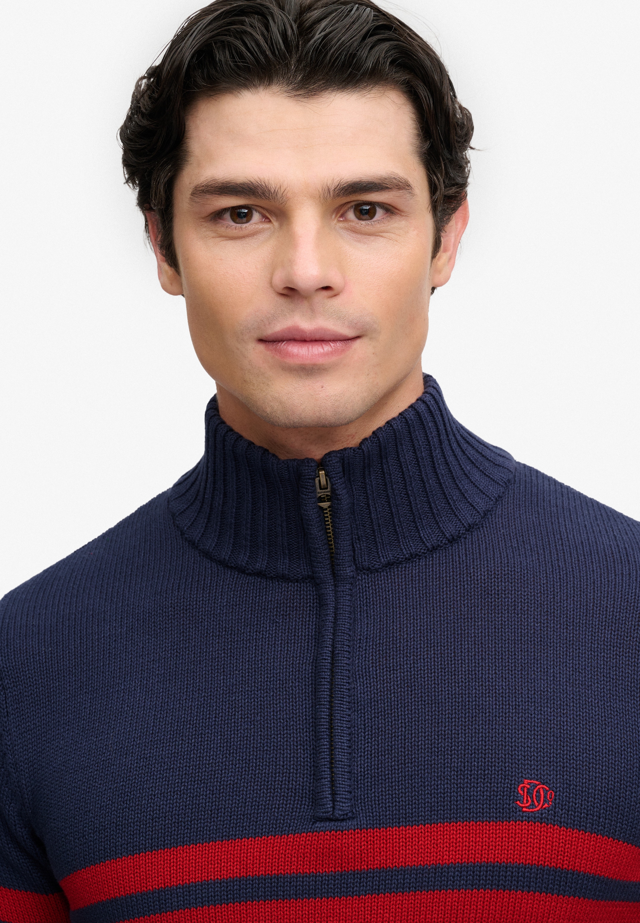 Superdry Strickpullover »COTTON STRIPE HALF ZIP KNIT« Baumwolle, slim fit