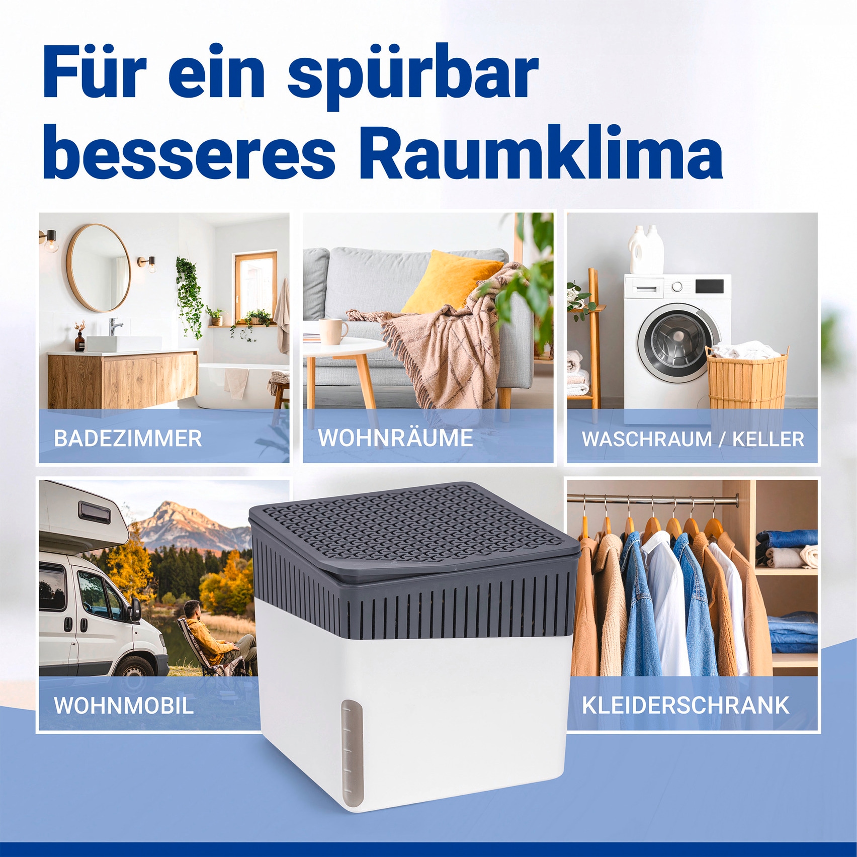 WENKO Luftentfeuchter »Modell Cube« für 40 m³ Räume Tank 0,8 l mit 2 x 500 g Entfeuchter-Blöcken, für Räume bis 40 m³
