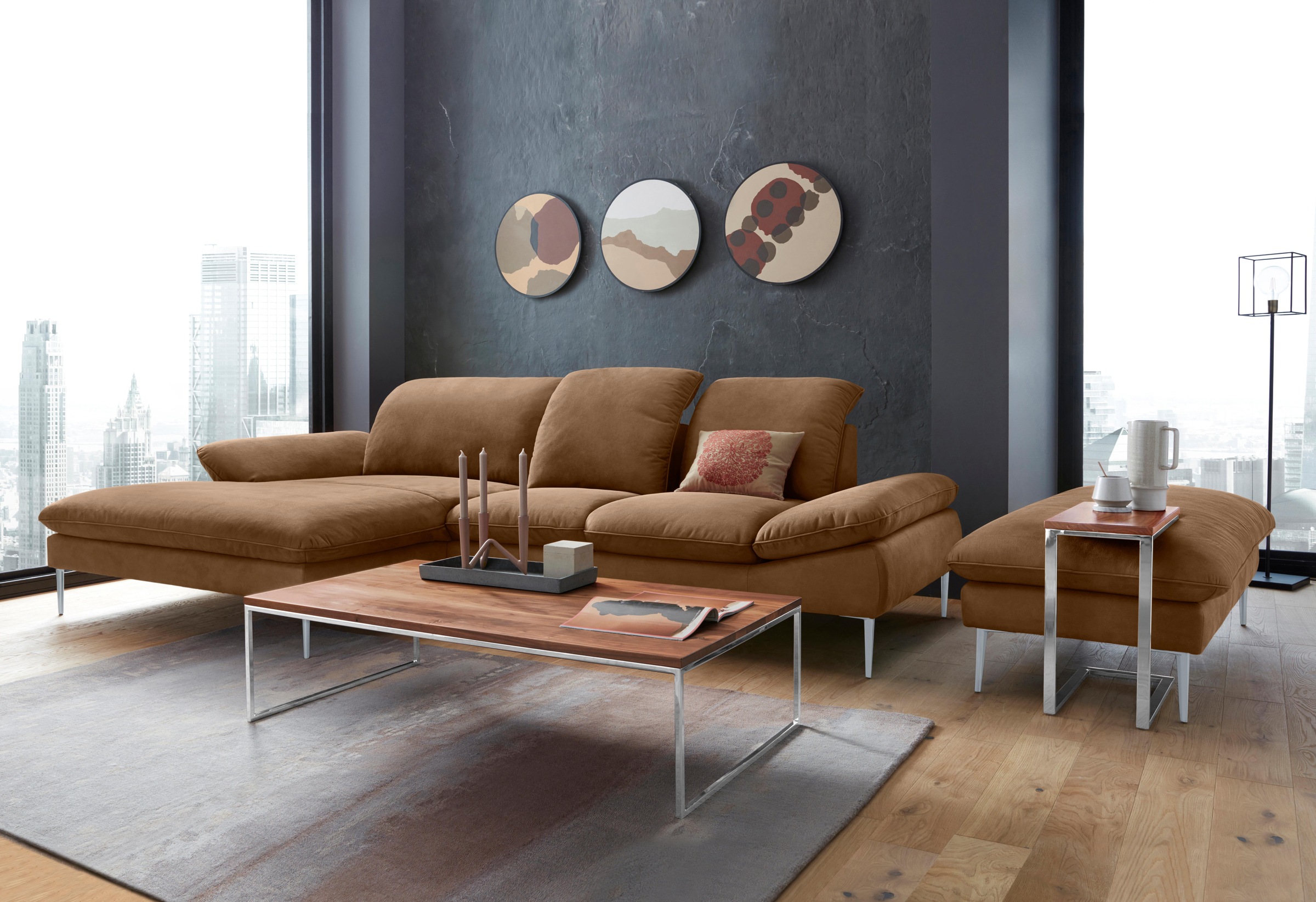 W.SCHILLIG Ecksofa »enjoy&MORE, Designsofa, elegant und bequem, L-Form«, mit Sitztiefenverstellung, Füße silber matt, Breite 310 cm