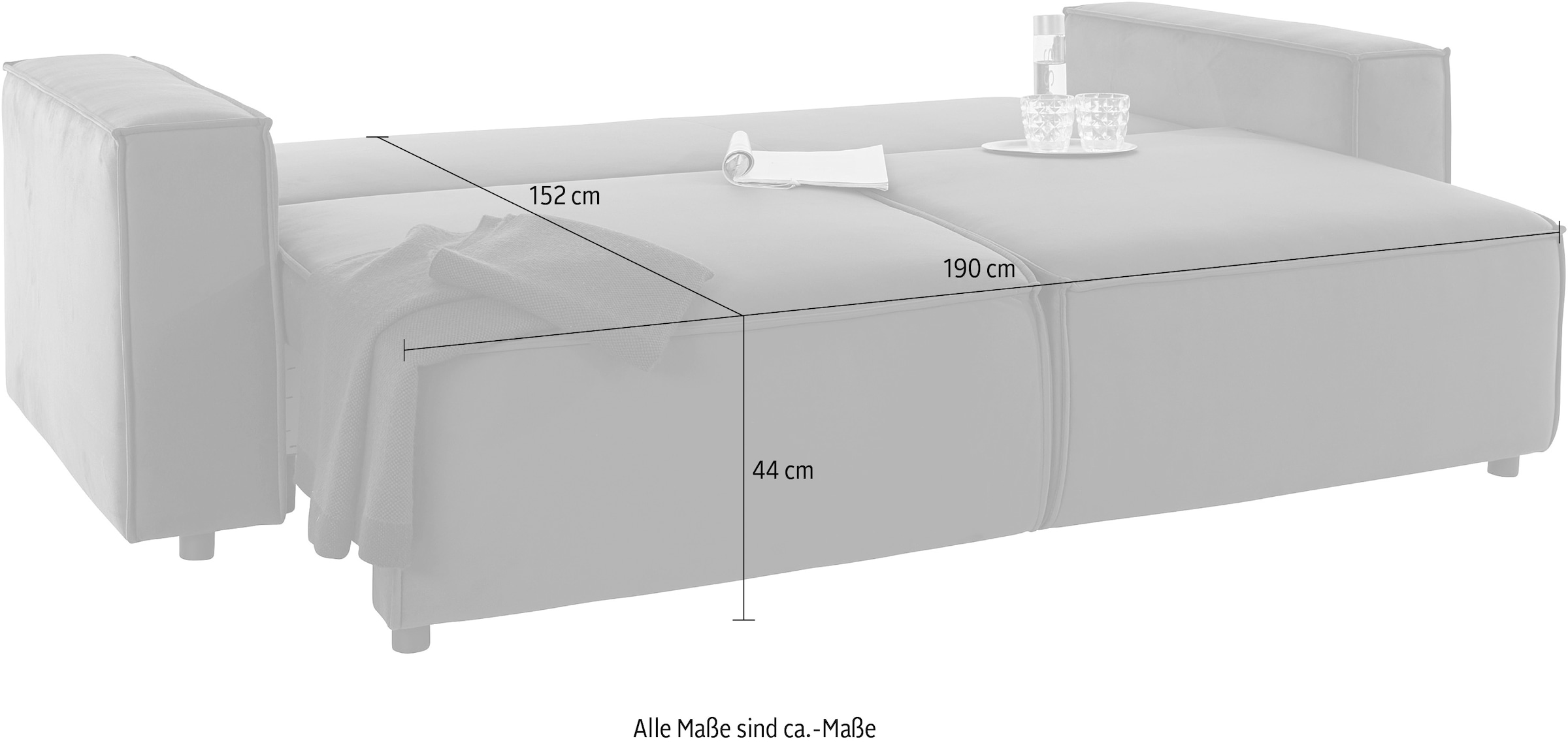 Home affaire Schlafsofa »Marva, B: 245 cm, Liegel. 152x190 cm« Schlaffunktion, Bettkasten & 1 Zierkissen, Federkern