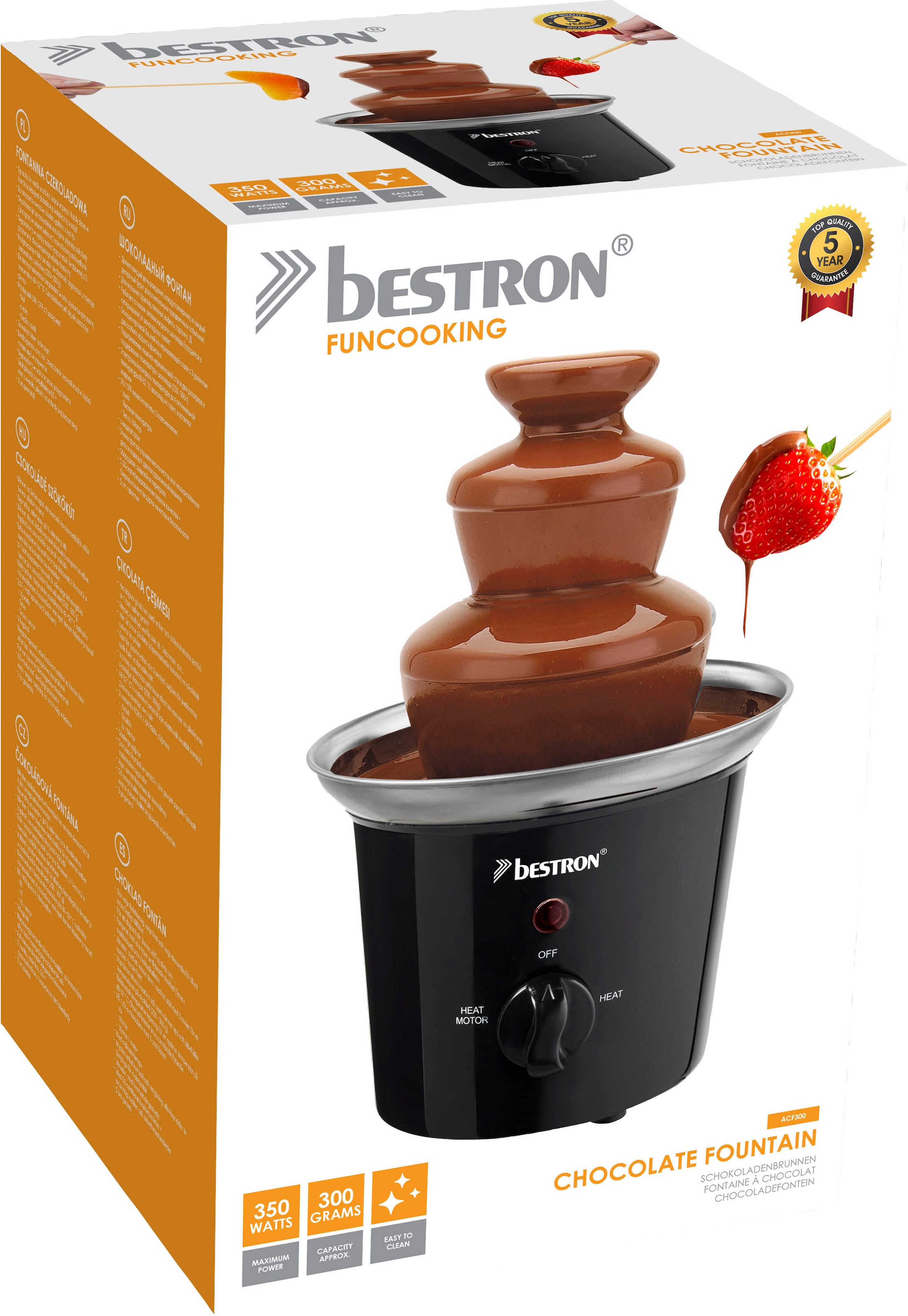 bestron Schokoladenbrunnen »ACF300 Funcooking«, mit 3 Etagen, 60 Watt,  Schwarz/Edelstahl mit 3 Jahren XXL Garantie