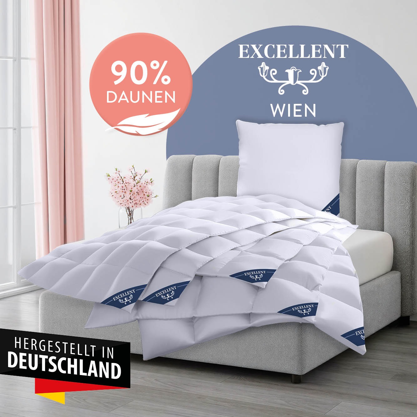 Excellent Daunenbettdecke "Wien, Bettdecken für Sommer und Winter, Decke" extrawarm Füllung 90Daunen10Federn 1 Stk. tlg. Bettdecke 135x200 cm, made in Germany, allergiker geeignet (Hausstaub)
