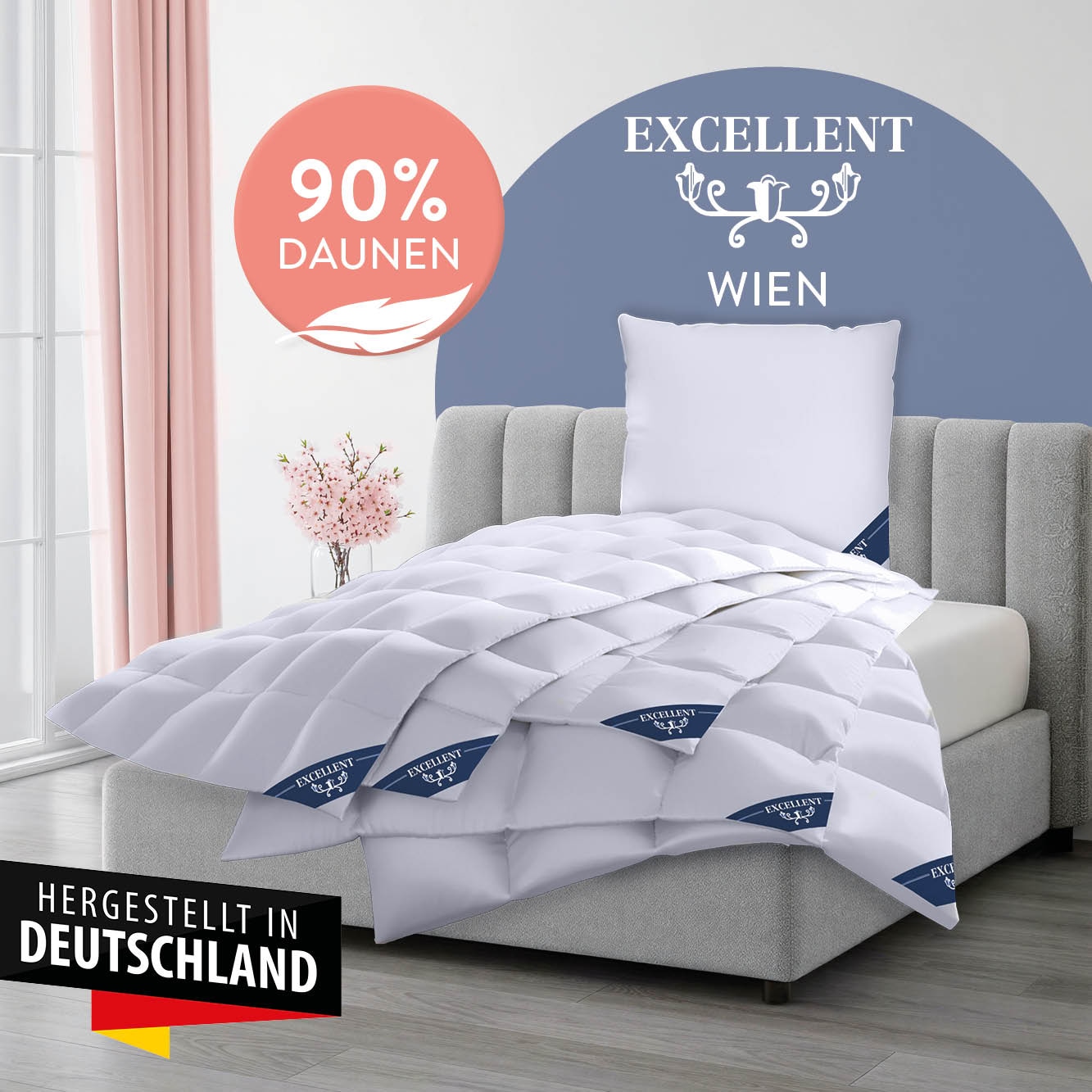 Excellent Daunenbettdecke "Wien, Bettdecken für Sommer und Winter, Decke" leicht Füllung 90Daunen10Federn 1 Stk. tlg. Bettdecke 135x200 cm, made in Germany, allergiker geeignet (Hausstaub)