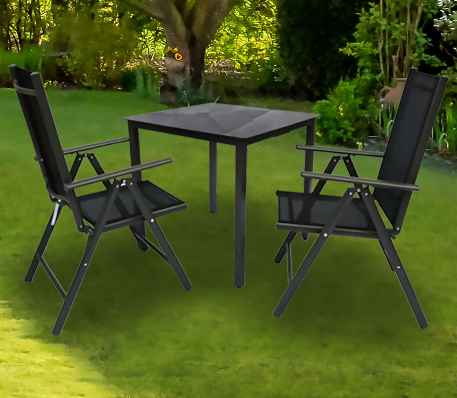 VCM Garten-Essgruppe »3 tlg Alu Glas Gartenset Tisch Sitzgruppe 80SW« 3 tlg.