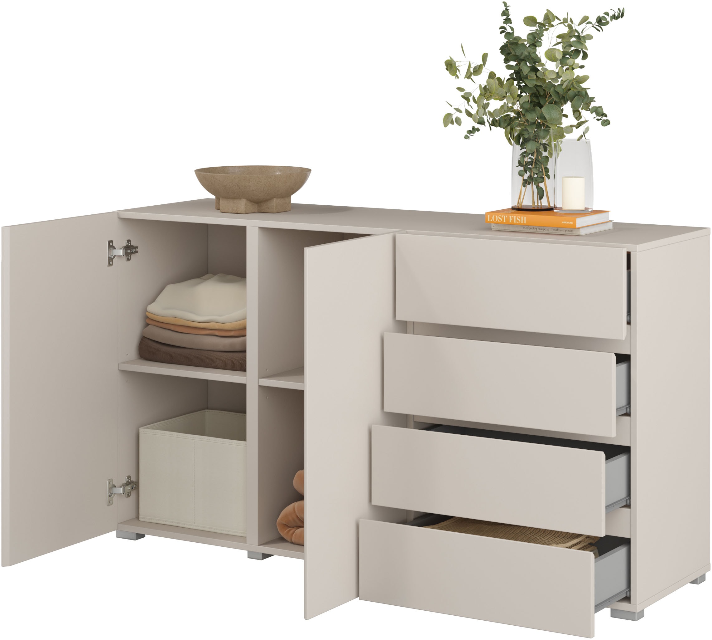 OTTO home Sideboard »Metric,Breite 138 cm, grifflose Kommode 2 Türen/4 Schubkästen« Schubladenschrank mit viel Stauraum, Einlegeböden verstellbar
