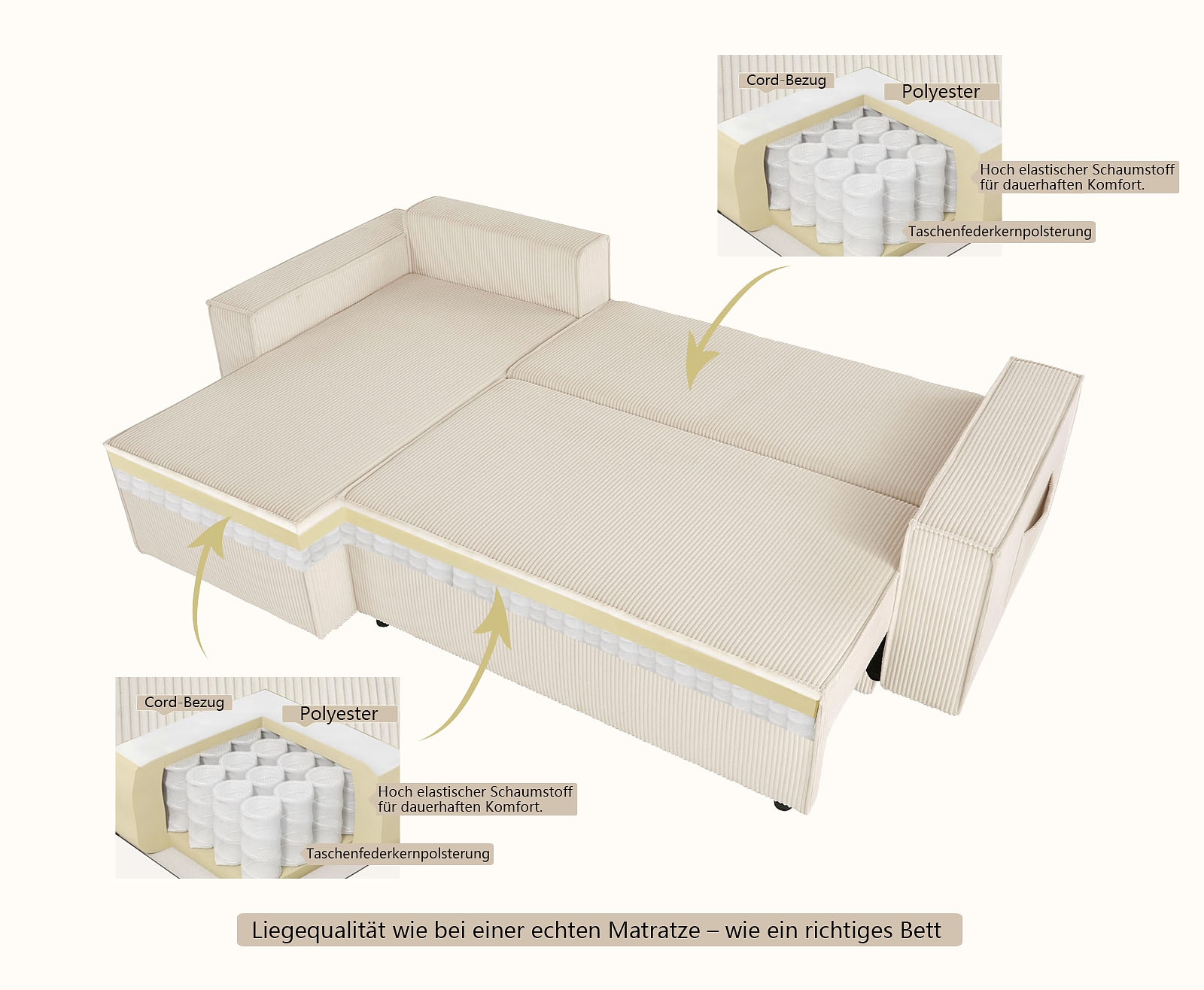 OTTO home Ecksofa »CASSI L-Form, 241cm - OTTO. Verlässliche Qualität.« Schlaffunktion (133/200), Boxspring, Bettkasten, Cord, Unser Tiefpreis