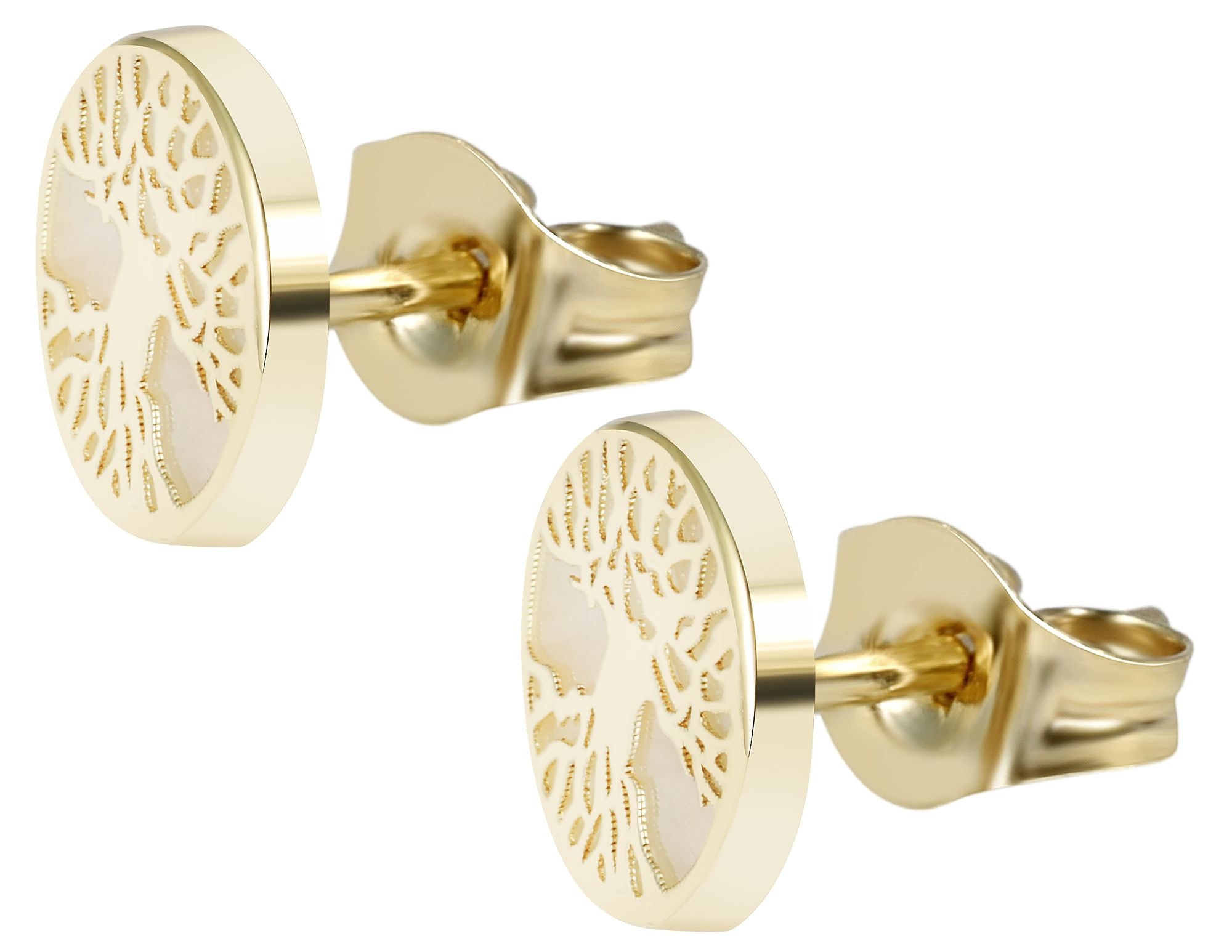 Adelia´s Paar Ohrstecker »Damen Ohrringe ¿ Ohrstecker Lebensbaum aus 333 Gold mit Perlmutt«