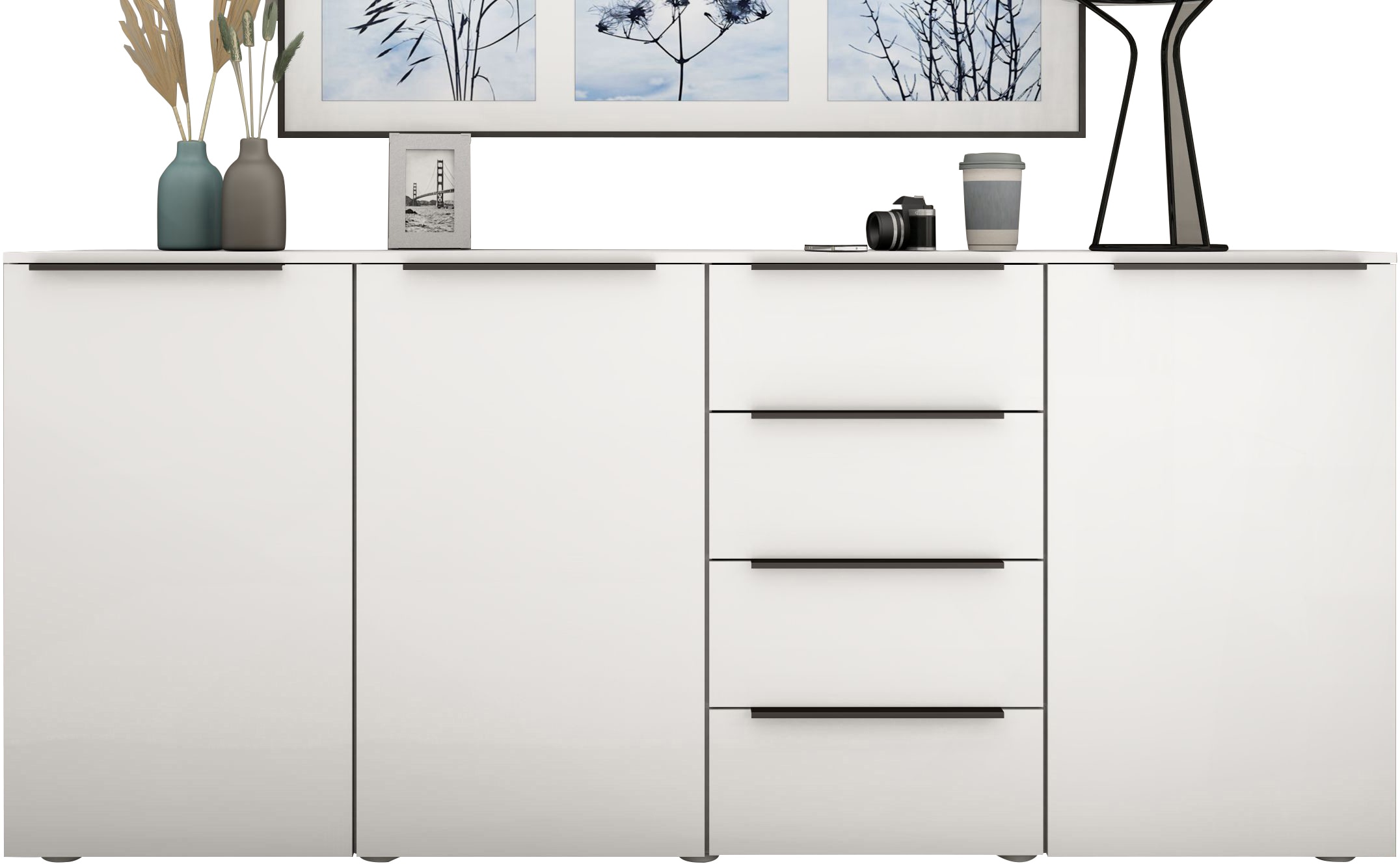 borchardt Möbel Highboard "Tom" Sideboard mit Metallgriffen, 3Türen und 4 Schubkästen, Breite 200 cm