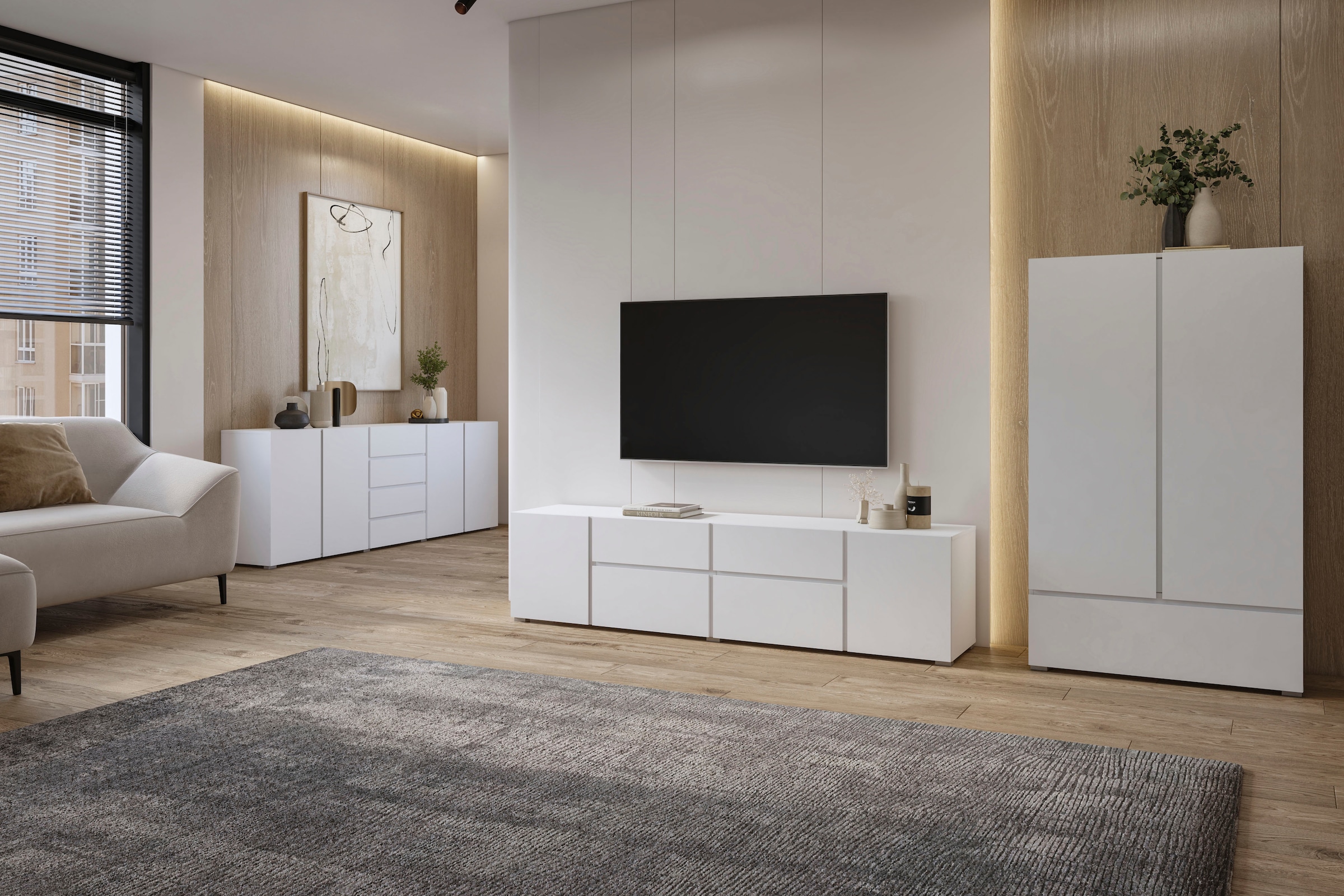 OTTO home Sideboard »Metric,Breite 222 cm, grifflose Kommode 4 Türen/4 Schubkästen« Schubladenschrank mit viel Stauraum, Einlegeböden verstellbar