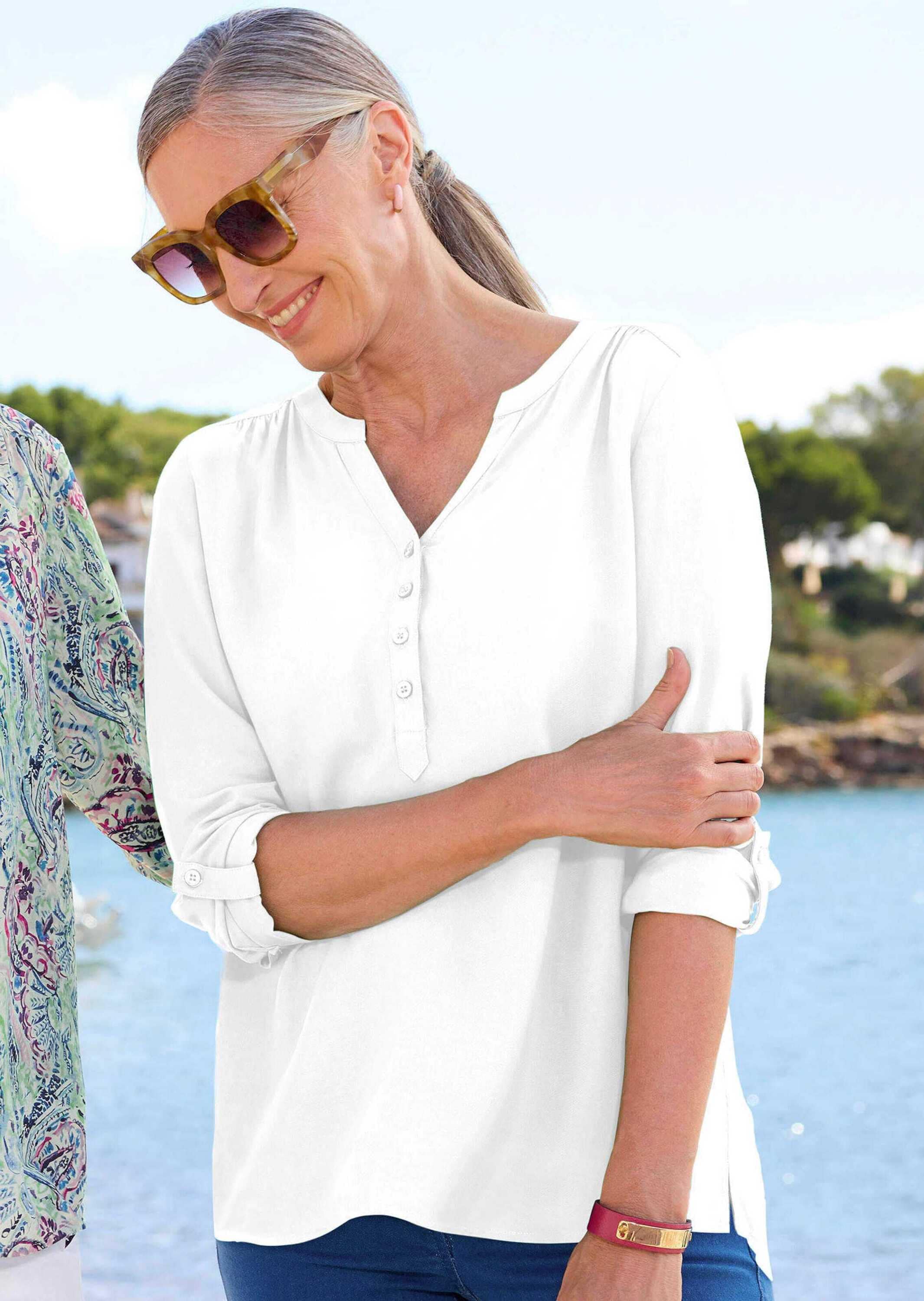 GOLDNER Schlupfbluse »Elegante Viskosebluse mit V-Ausschnitt«