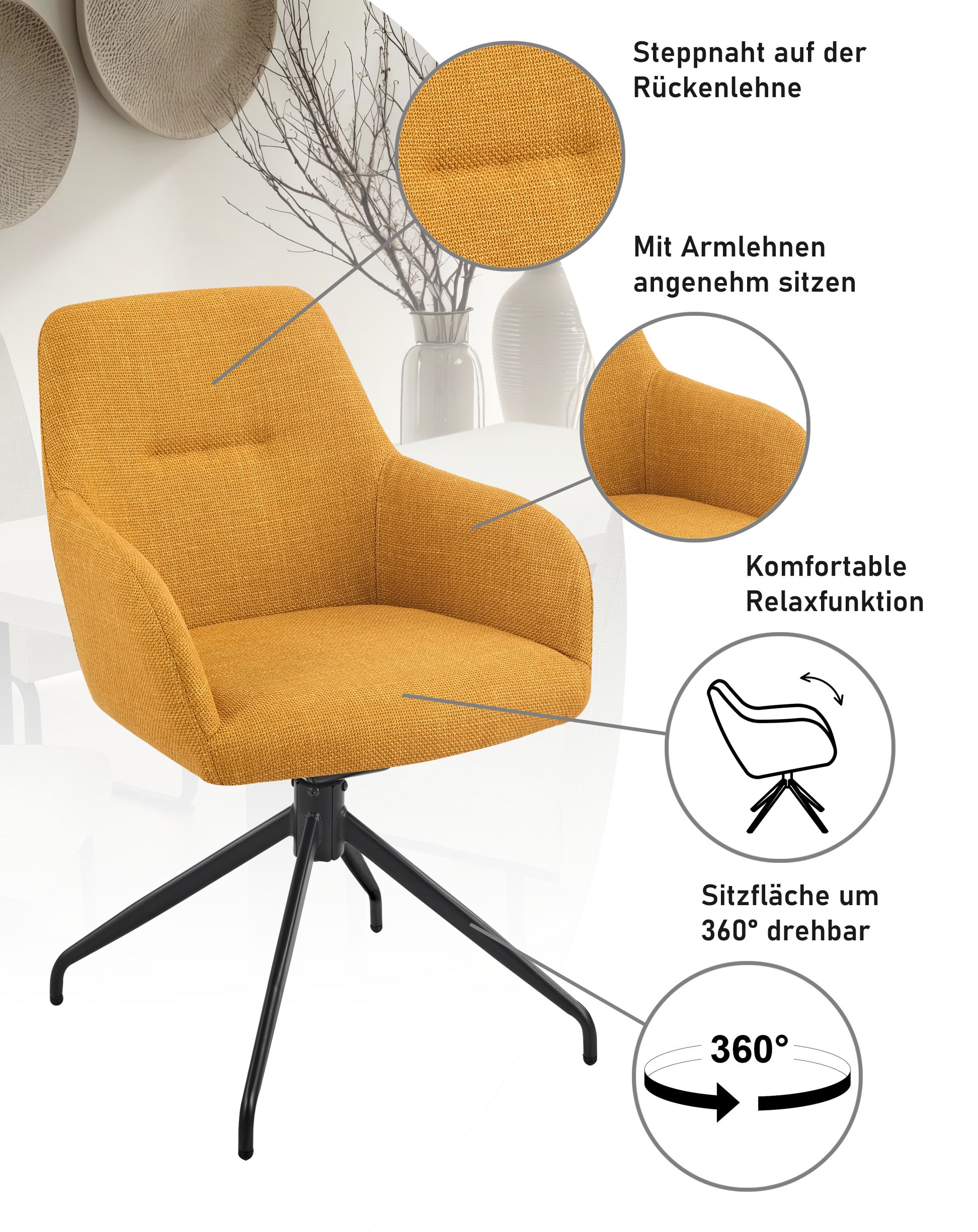 HELA Armlehnstuhl »TRIEST« (Set) 1 Stk.Sessel, 360° drehbar, Gestell abgeknickt, Relaxfunktion, Armlehnen