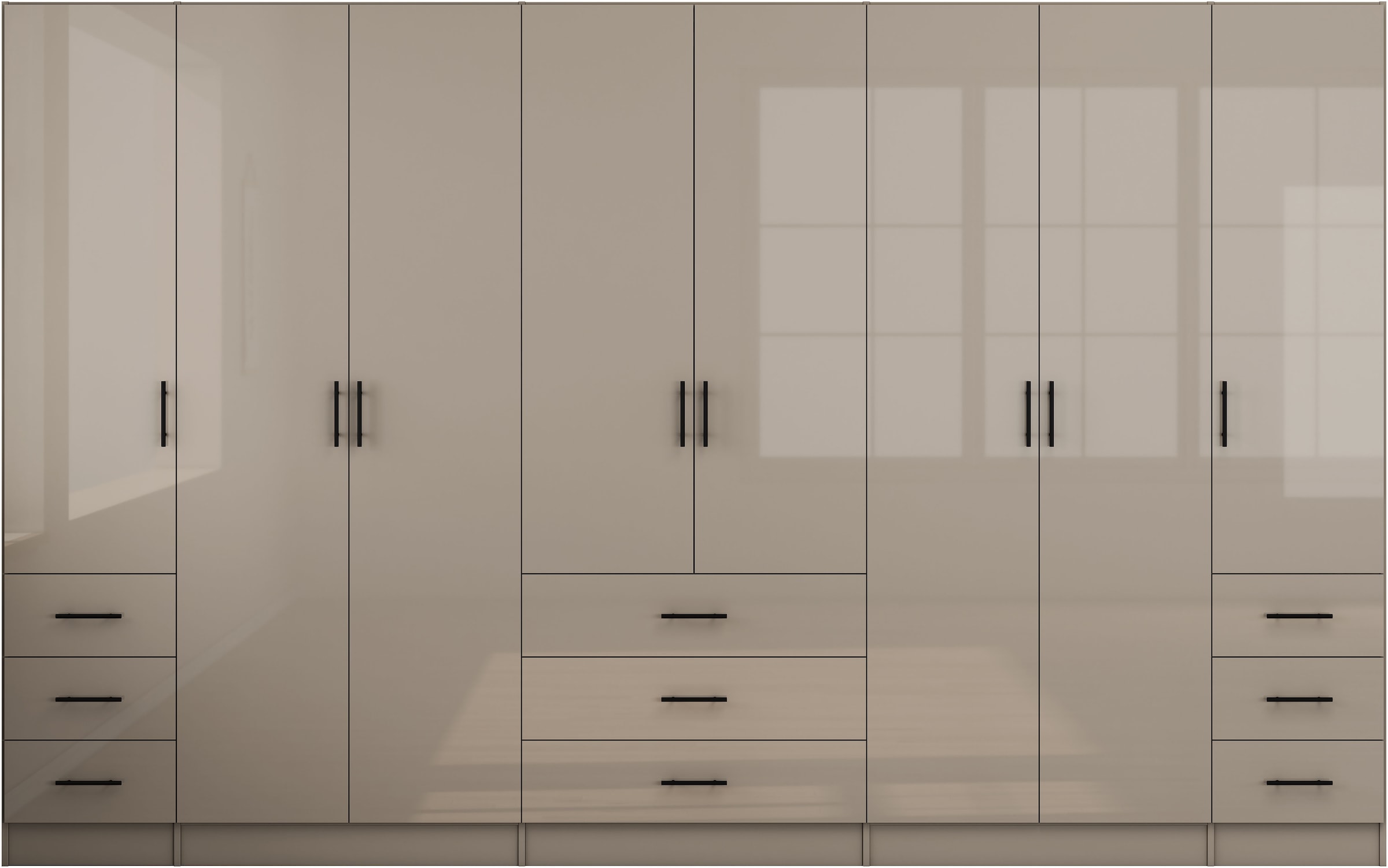 OTTO home Kleiderschrank »Trento Schlafzimmerschrank Garderobe hochglanz« Schrank mit 8 Türen und 9 Schubladen, hochglänzende Fronten