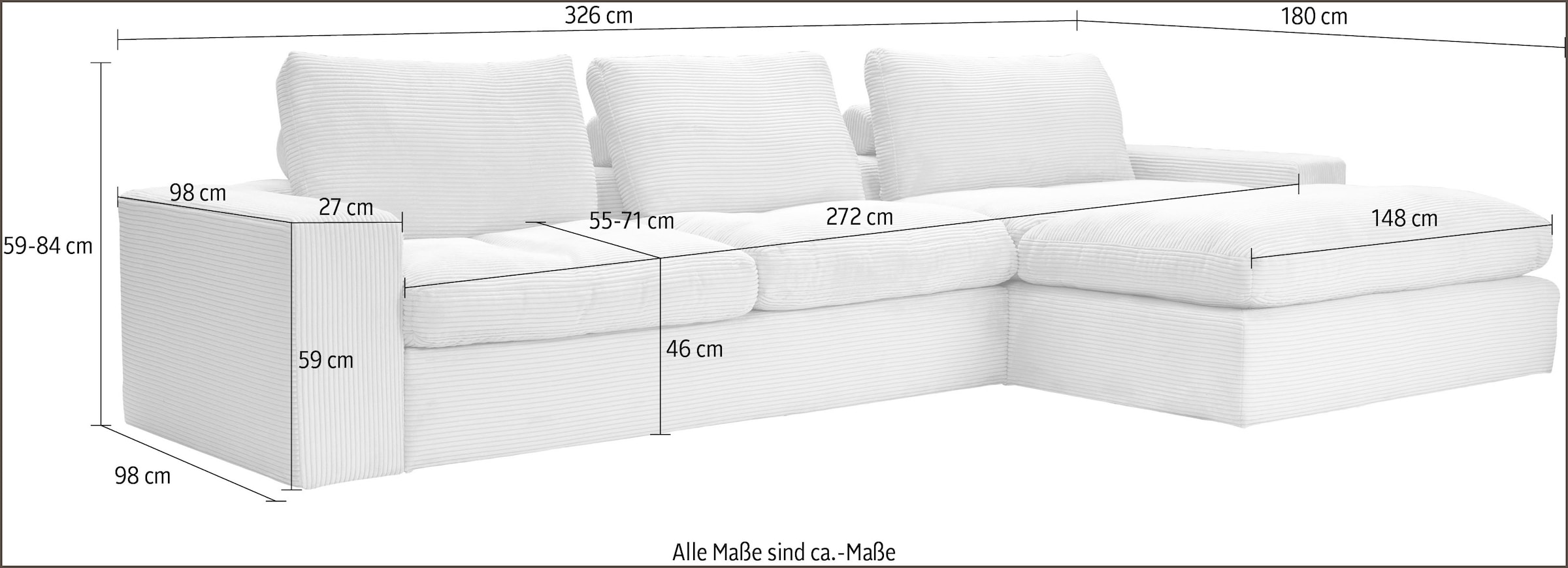 alina Ecksofa »Sandy«, mit Recamiere, in modernem Cordstoff