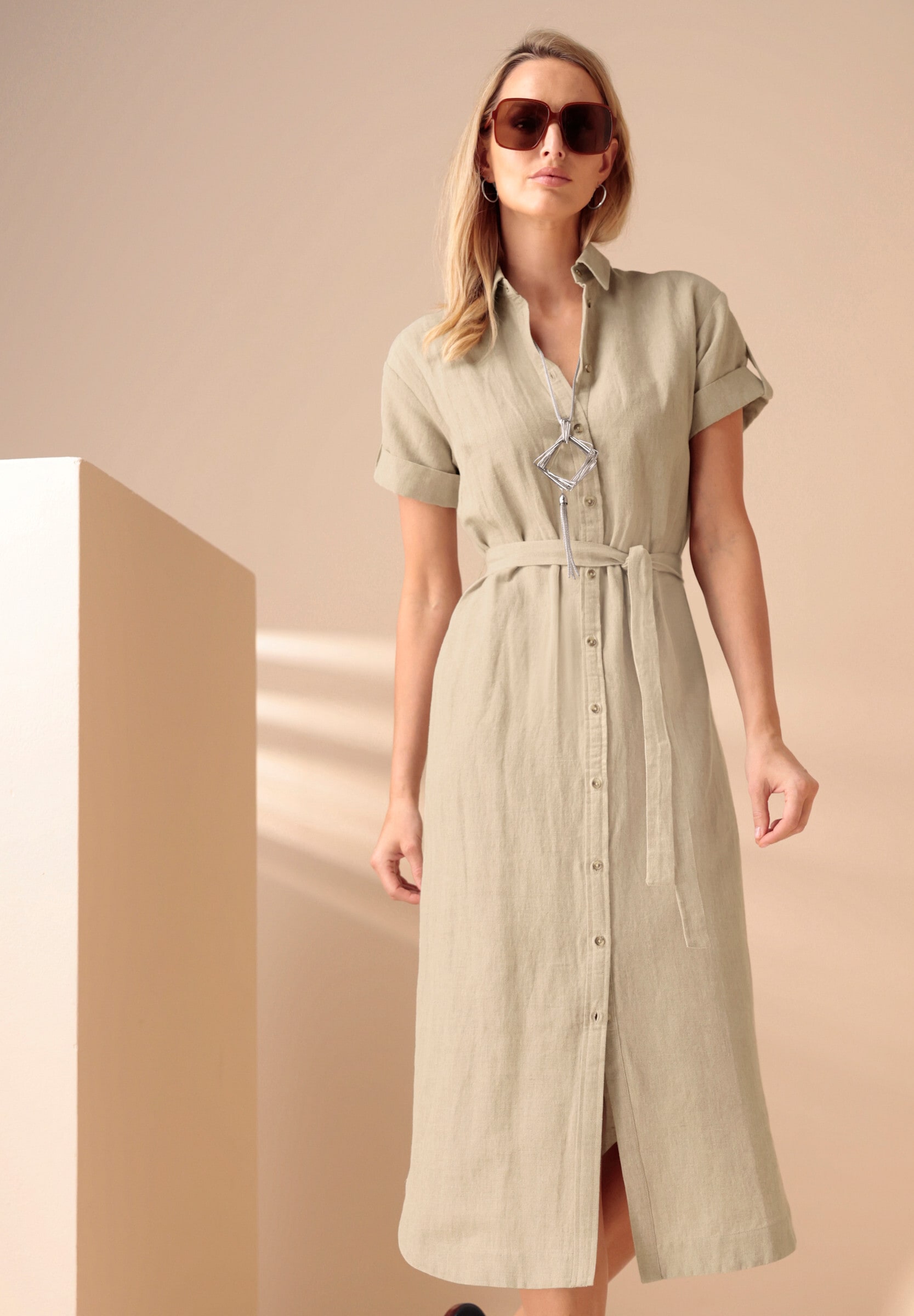 heine Hemdblusenkleid »Kleid Sommerkleid in Leinen-Baumwoll-Mix« Ohne Taschen