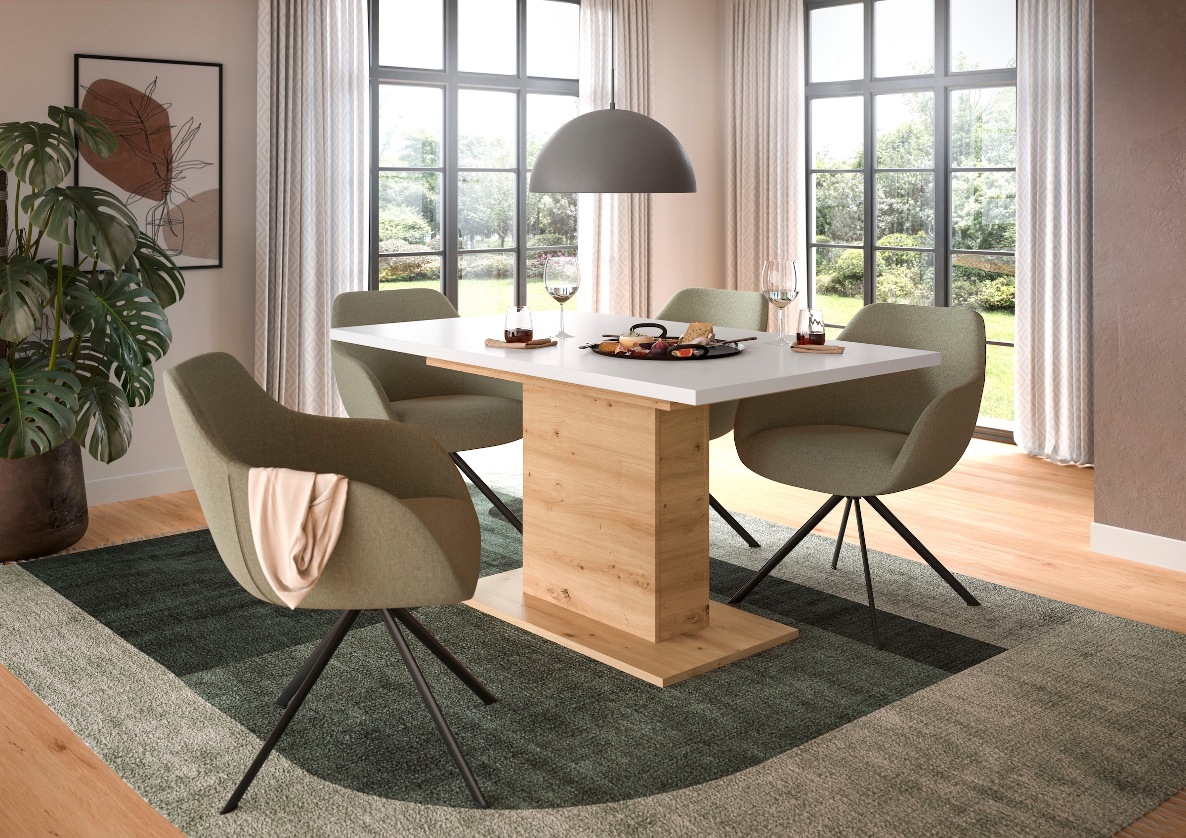 INOSIGN Esstisch »Motus, ausziehbar 150 -190 cm, inklusive 40 cm Einlegeplatte«, (Set, 1 St.), Säulengestell mit Bodenplatte, Tisch, Küchentisch, Esszimmer, Küche