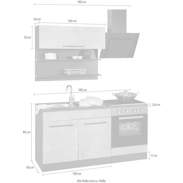 HELD MÖBEL Küchenzeile »Tulsa«, Breite 160 cm, schwarze Metallgriffe,  hochwertige MDF Fronten bequem bestellen