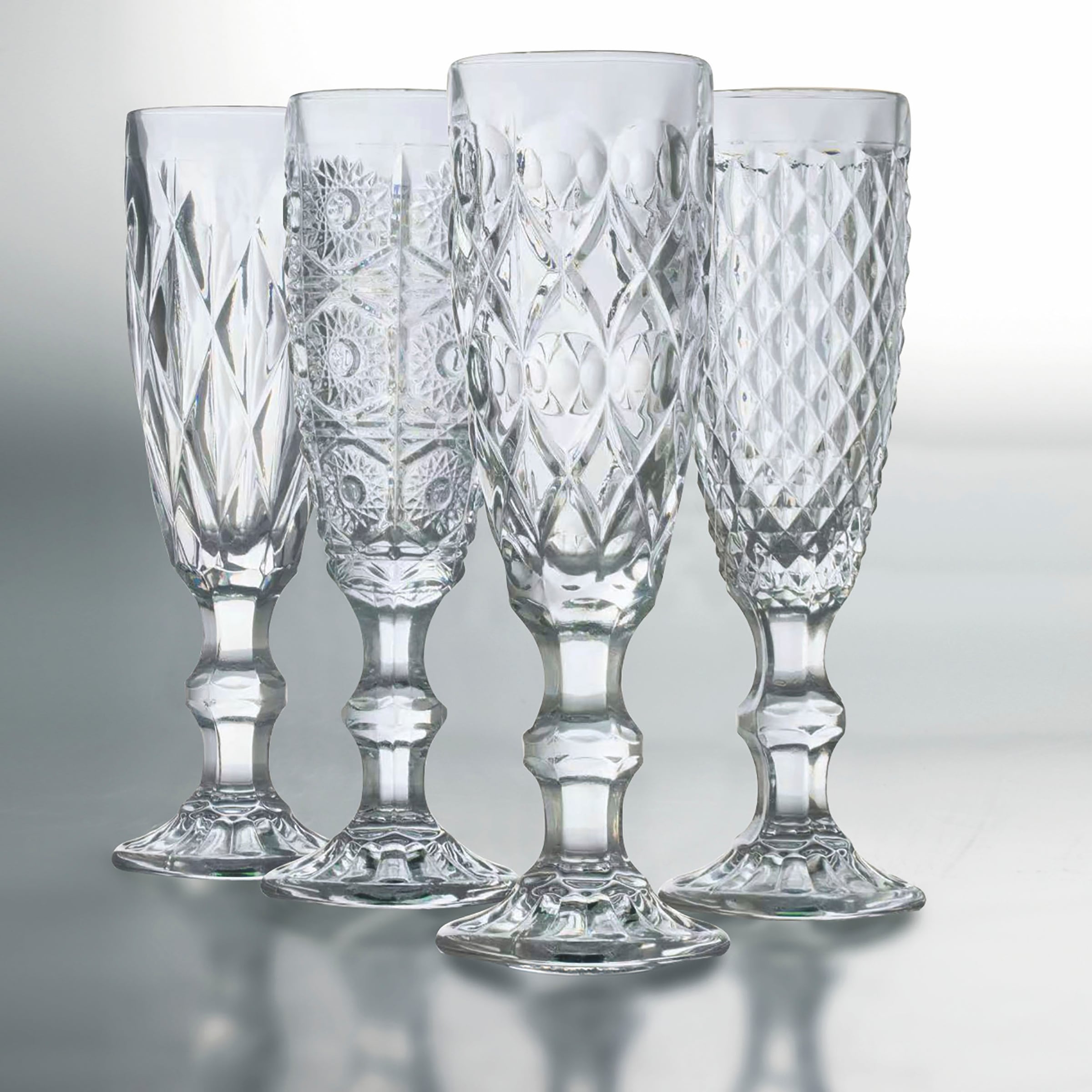 Villa d'Este Sektglas »Geometric«, (Set, 4 tlg.), Gläser-Set, Sektflöten, 4-teilig, Inhalt 130 ml