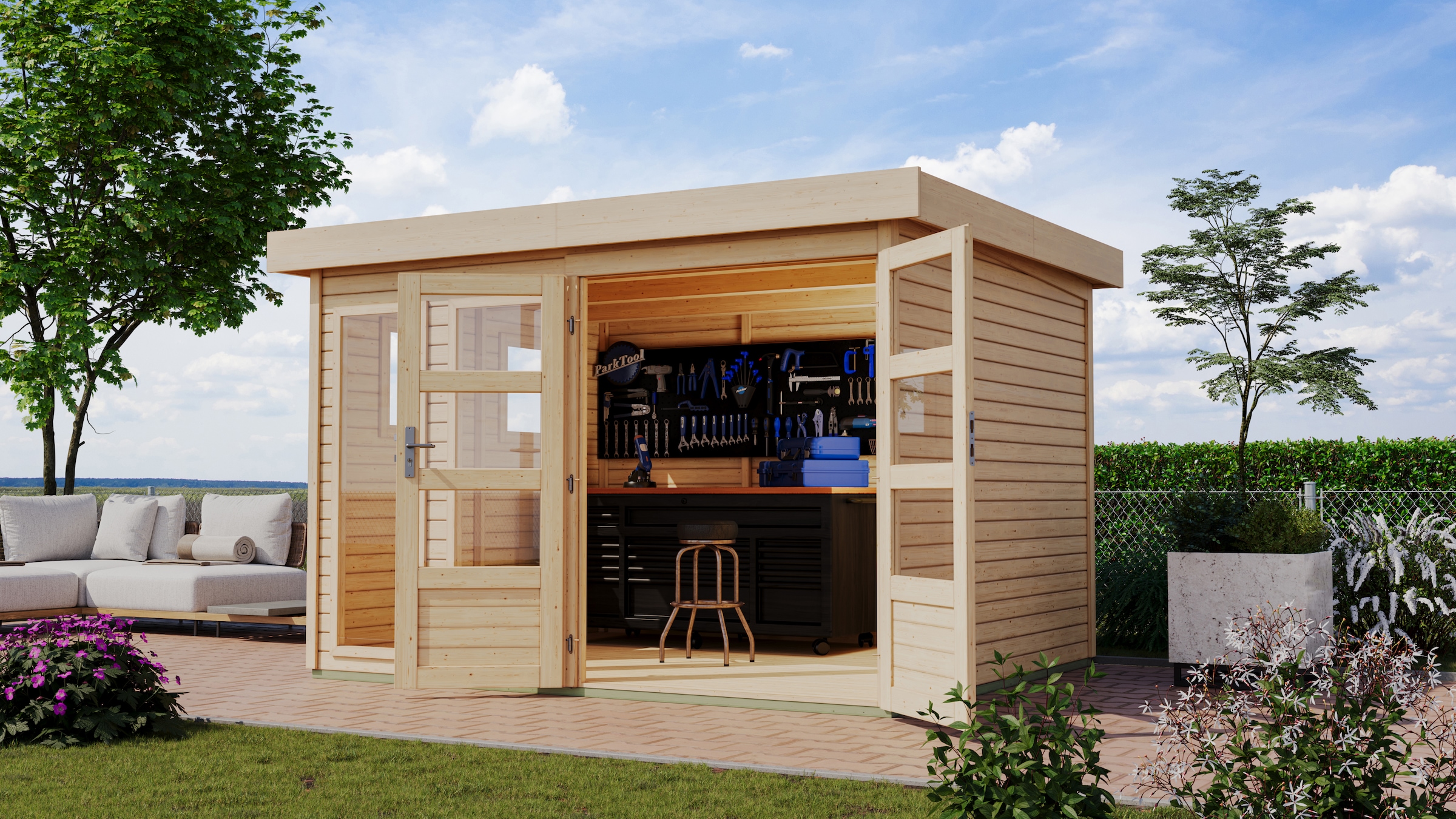 Karibu Gartenhaus »Langesee 5« aus hochwertiger nordischer Fichte mit wasserabweisender Profilierung