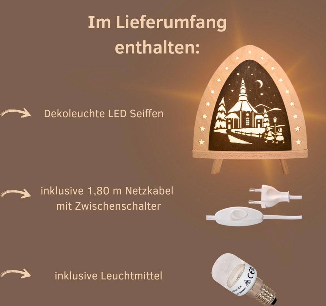 Weigla Lichterbogen »LED Seiffen, Dekolampe aus Holz, NATUR-BRAUN«, Erzgebirge garantiert, Weihnachtsdeko Innen, Weihnachtsbeleuchtung