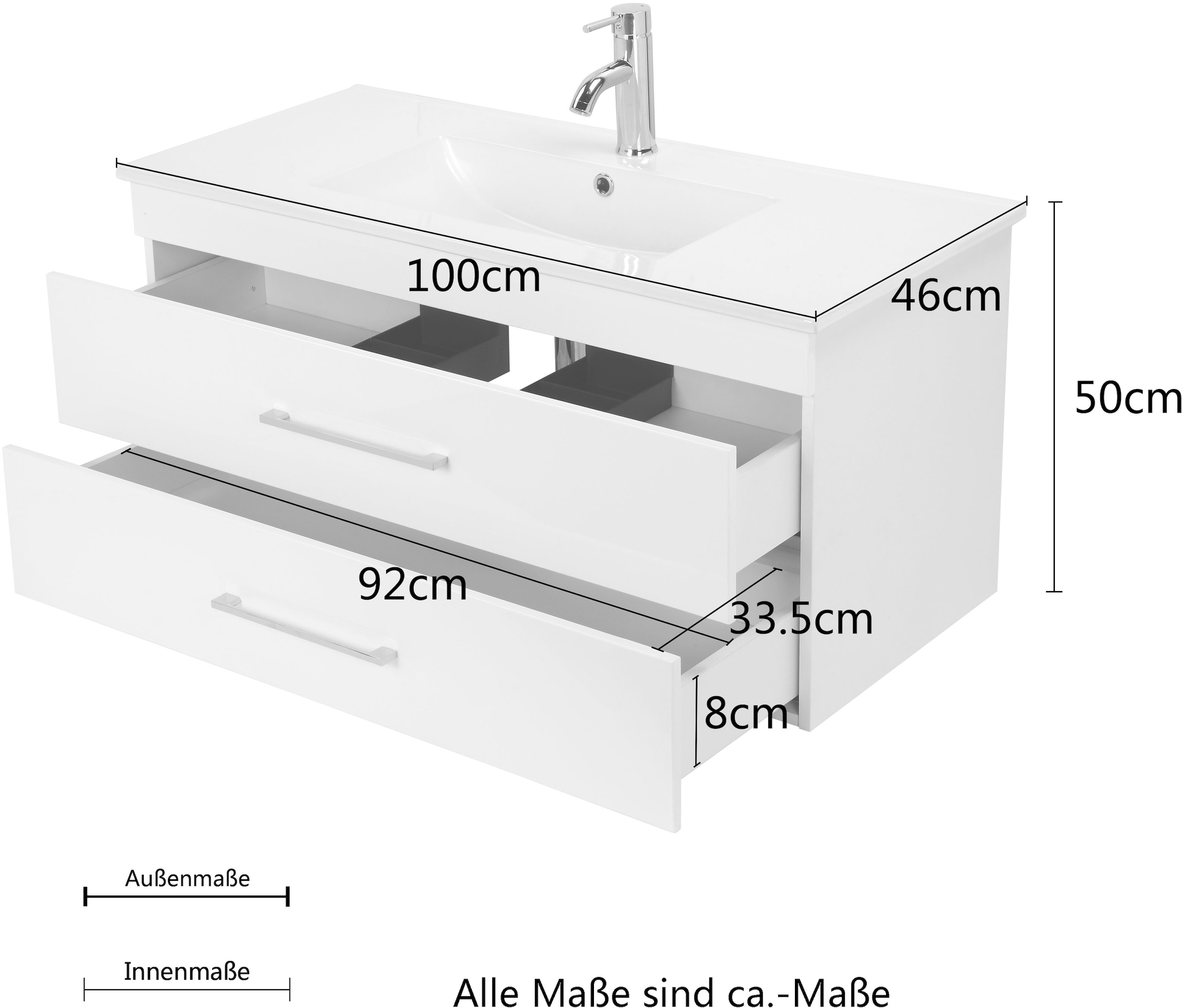 welltime Waschtisch »Florenz«, Waschplatz mit 2 Auszügen und Softclose Breite 100cm