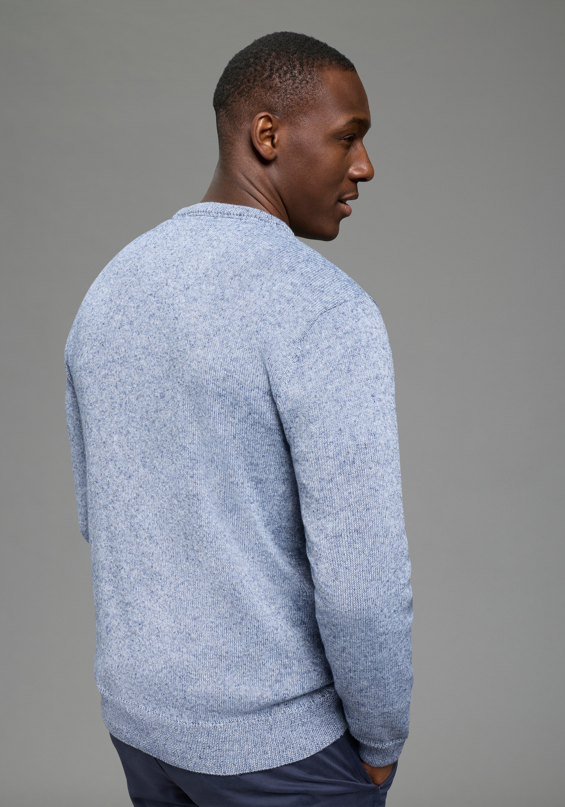 DELMAO Rundhalspullover »Neue Kollektion! Sommerlicher Leinenanteil« Rundhalsausschnitt, regular fit, Langarm, melierte Optik