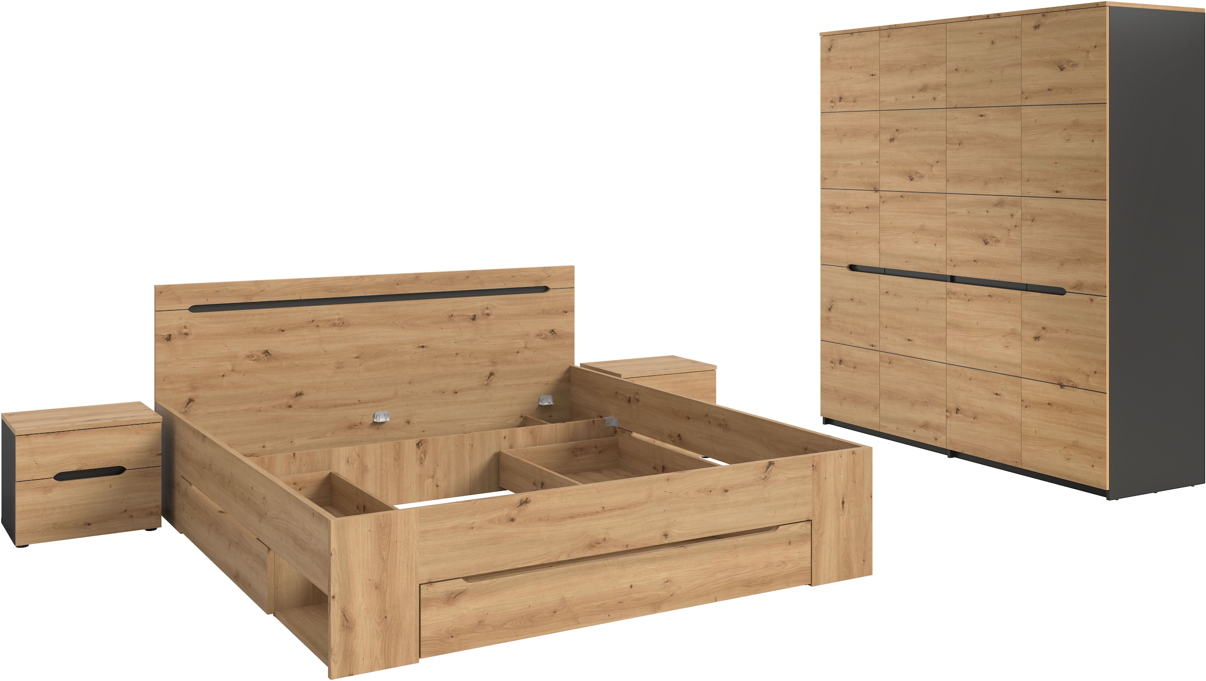 Home affaire Schlafzimmer-Set »REHAT, 4-teilig, best. aus: Bett, Kleiderschrank & 2x Nachtkommode« TOPSELLER!, für Matratzengröße 140x200 cm, viel Stauraum, 