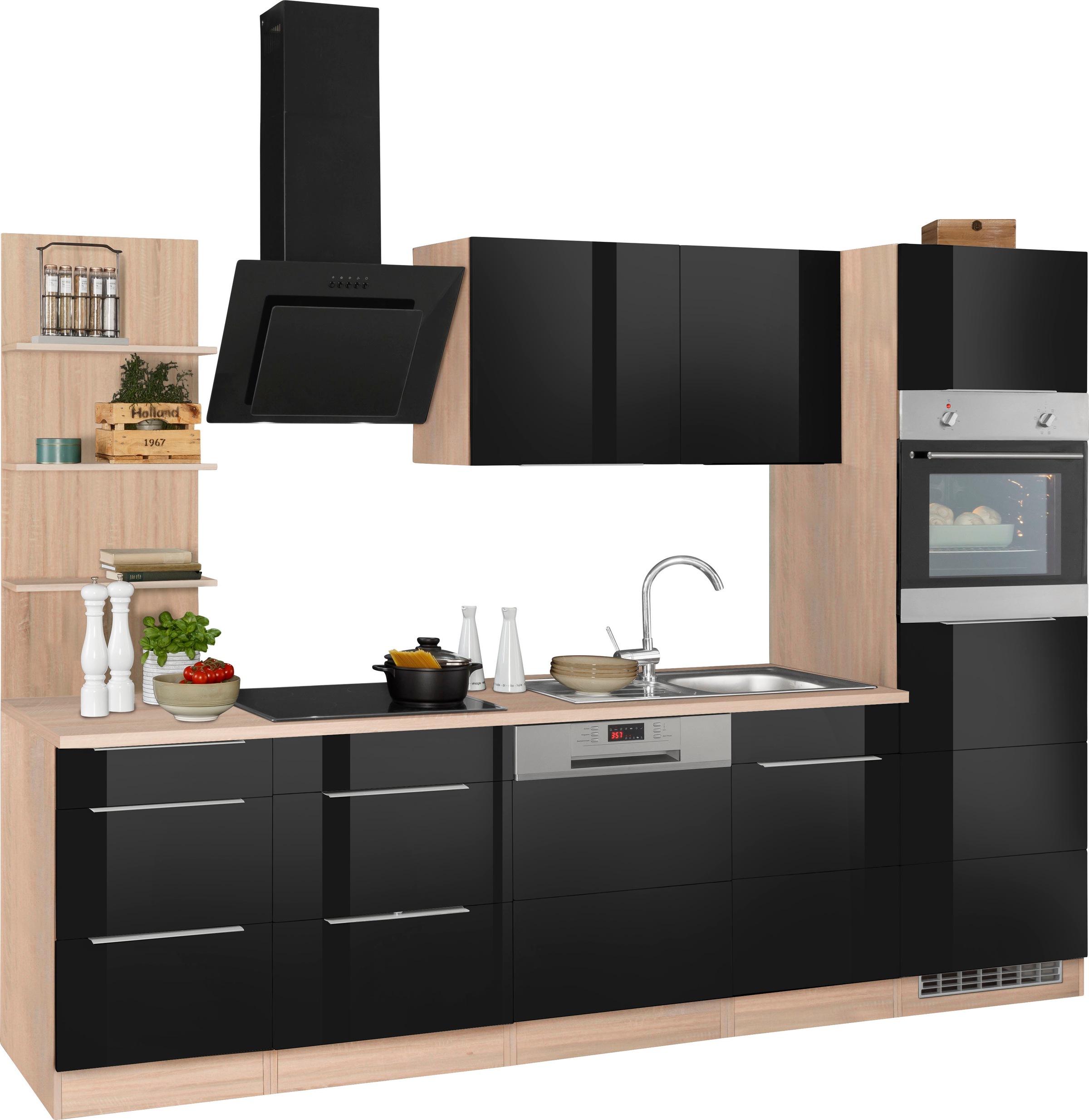 KOCHSTATION Küchenzeile »KS-Brindisi Breite 280 cm« wahlweise mit E-Geräten und Induktion, mit MDF-Fronten und Regal