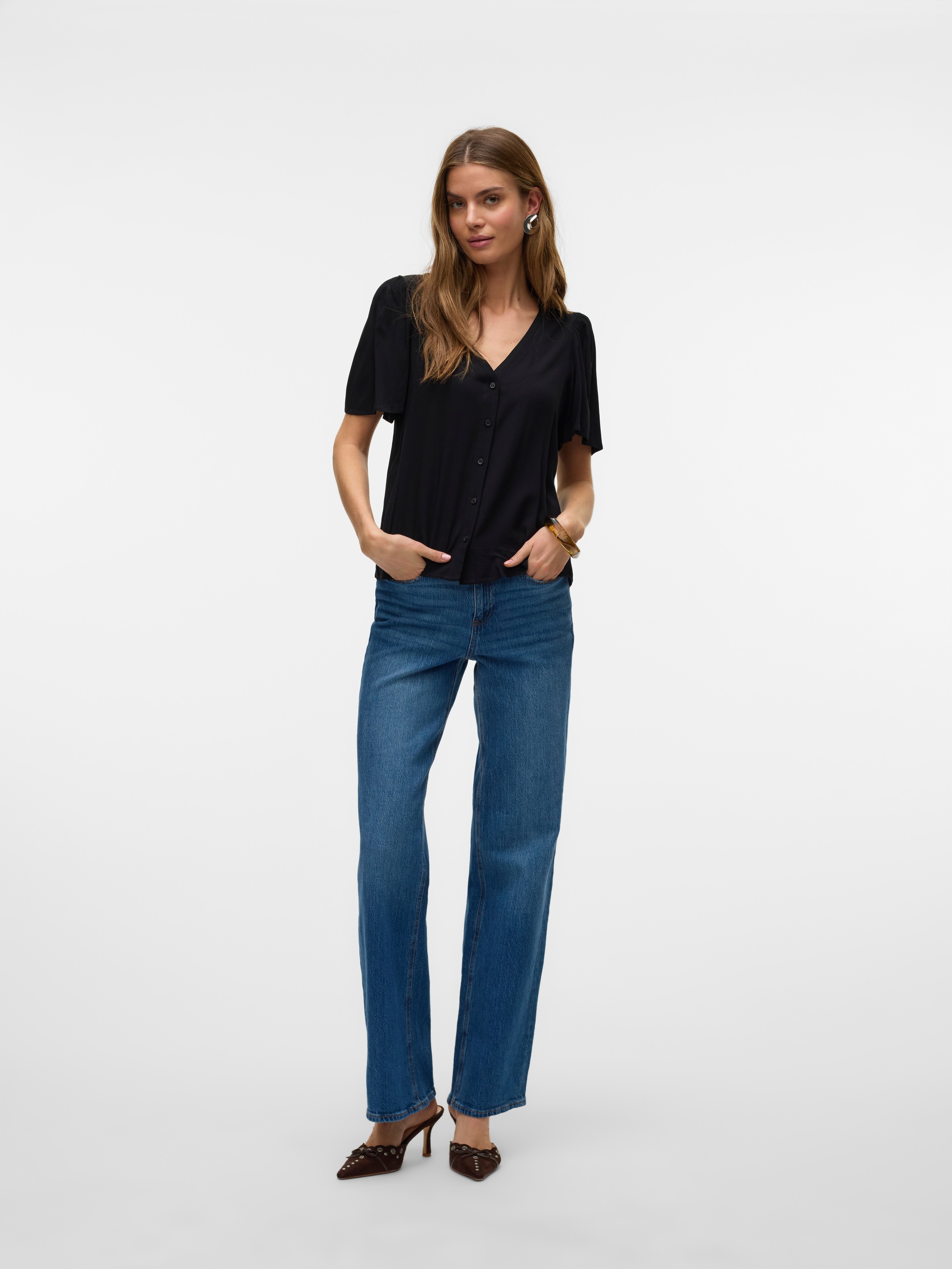 Vero Moda Kurzarmbluse »VMALBA SS V-NECK SHIRT WVN GA«