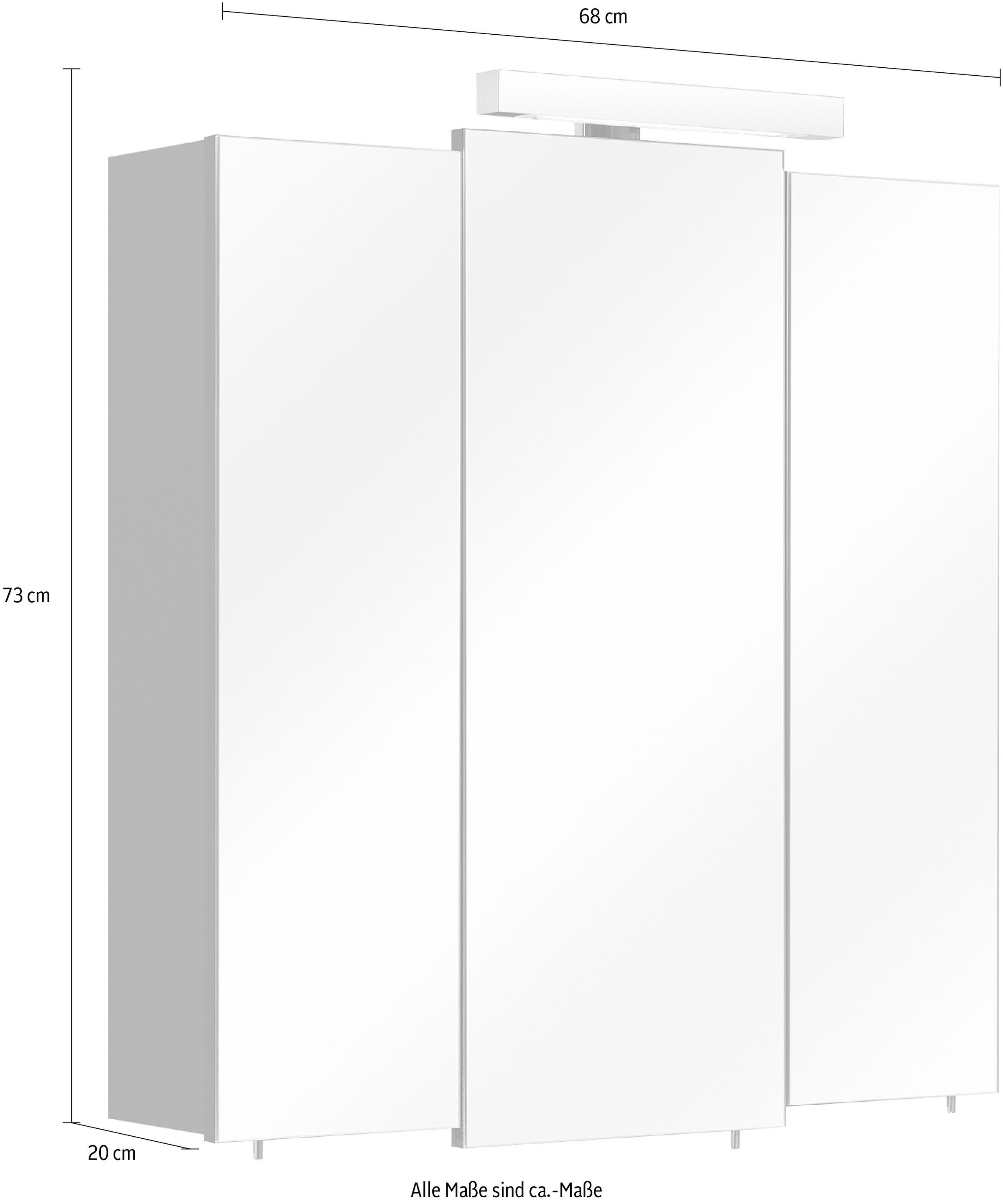 Saphir Spiegelschrank »Quickset 311 Badschrank, 3 Spiegeltüren, 6 Einlegeböden, 68 cm breit«, inkl. LED-Beleuchtung, Schalter-/Steckdosenkombination