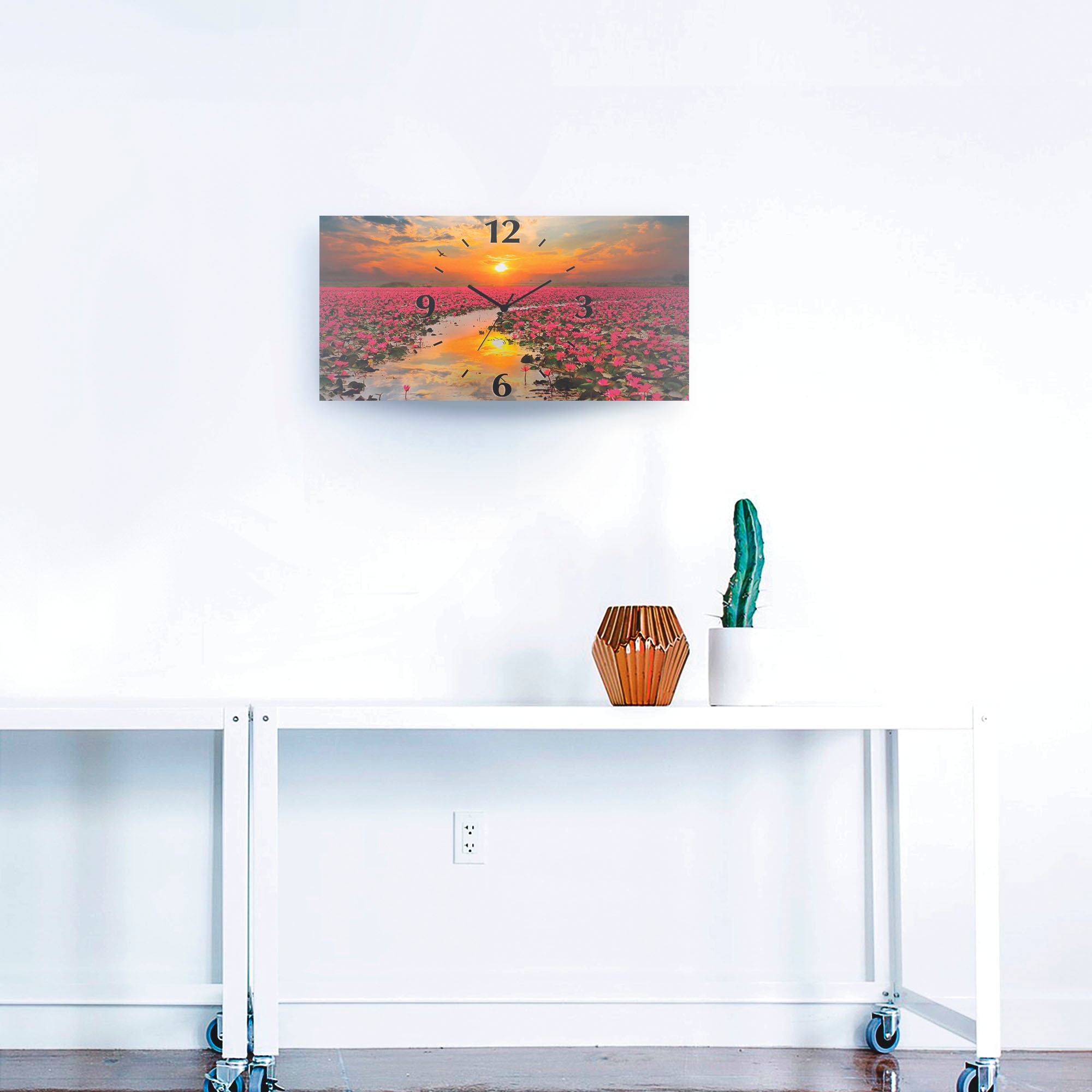 Artland Wanduhr »Sonnenschein blühende Lotusblume«, 3D Optik gebogen, mit Quarz- oder Funkuhrwerk, versch. Größen