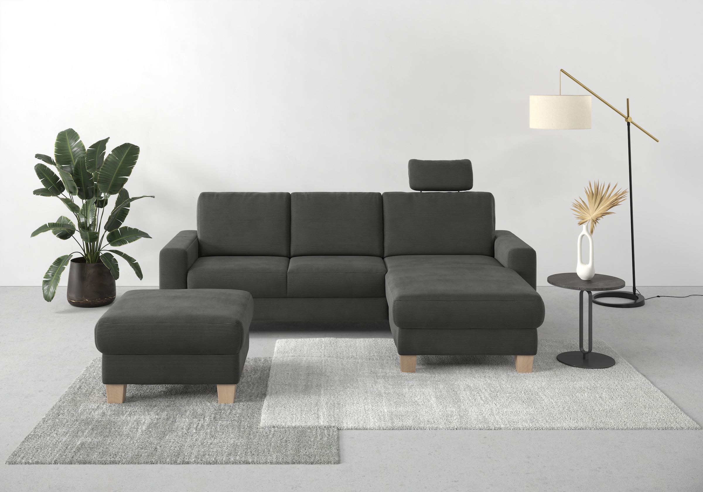 Home affaire Ecksofa »Summer L-Form« mit Recamiere, mit oder ohne Bettfunktion und Bettkasten, Cord-Bezug