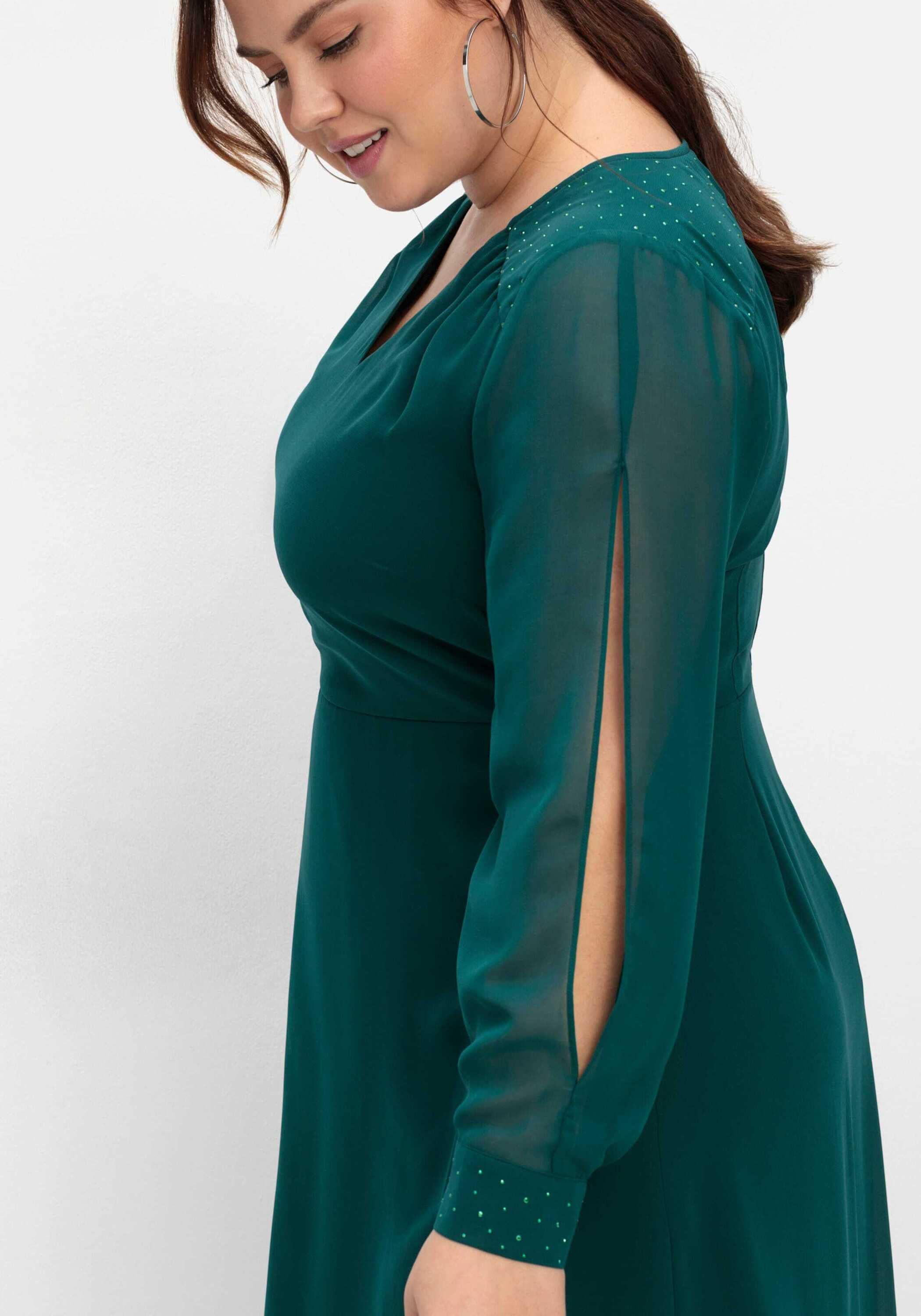 Sheego Jerseykleid »Abendkleid Abendkleid mit kleinen Schmucksteinchen« Ohne Taschen mit Cut-outs und Schmucksteinen
